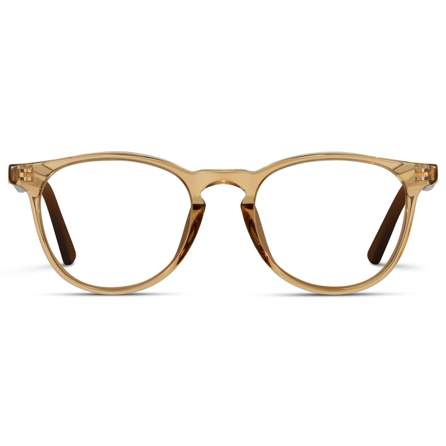 Crystal Brown Marble || Round Eyeglasses with Yellow Frame and Clear Lenses