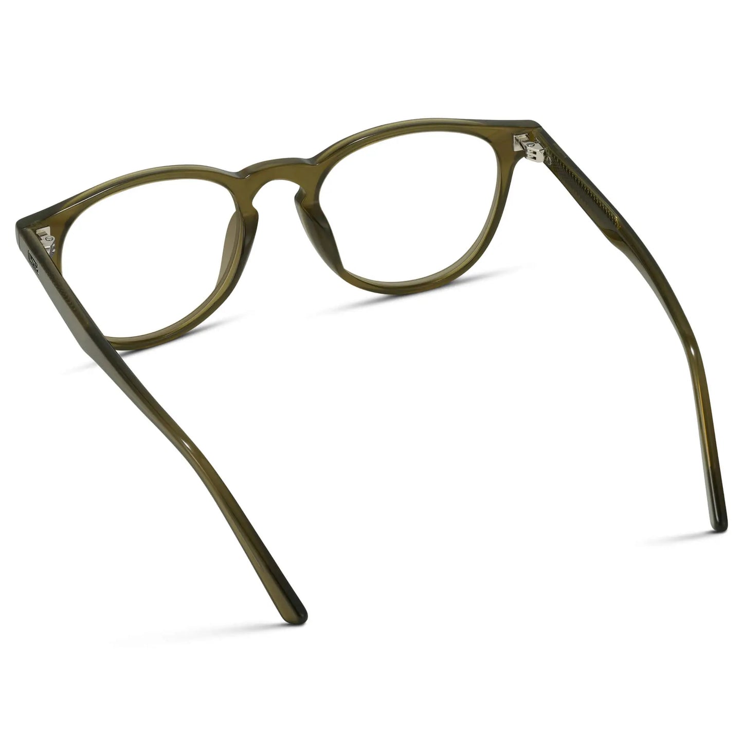 Saguaro Green || Back view of Men's Round Prescription Eyeglasses with Saguaro Green Frame and Clear Lenses on a white background