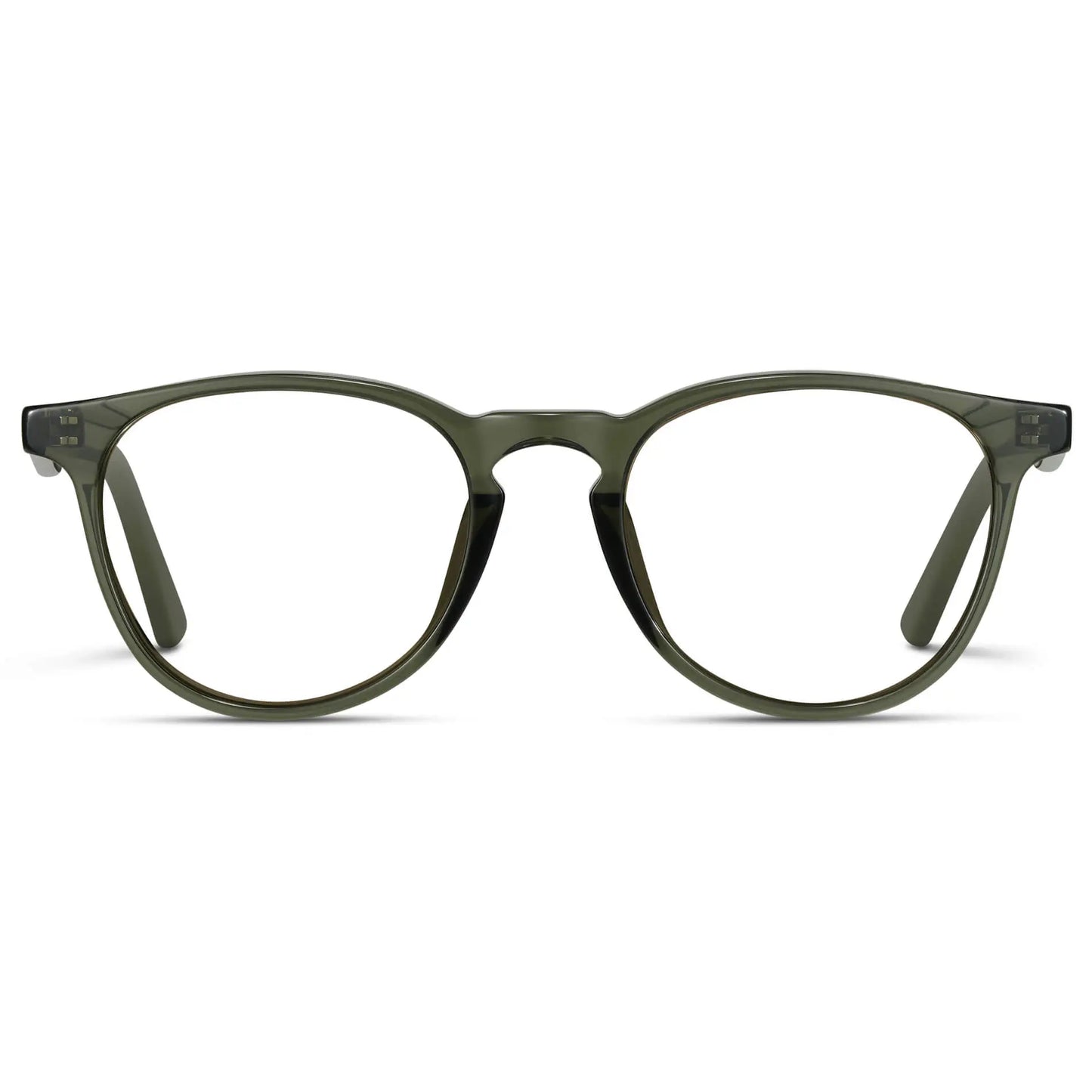 Crystal Sage || Men's Round Prescription Eyeglasses with Green Frame and Clear Lenses on a white background