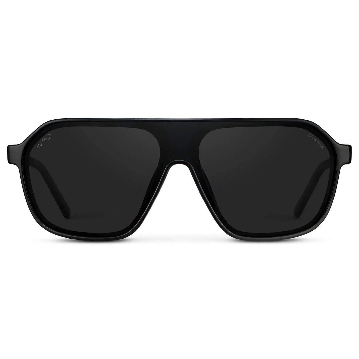 Black / Black Lens || Men's Rectangular Aviator Shield Sunglasses with Black Acetate Frame and Black Polarized Lens