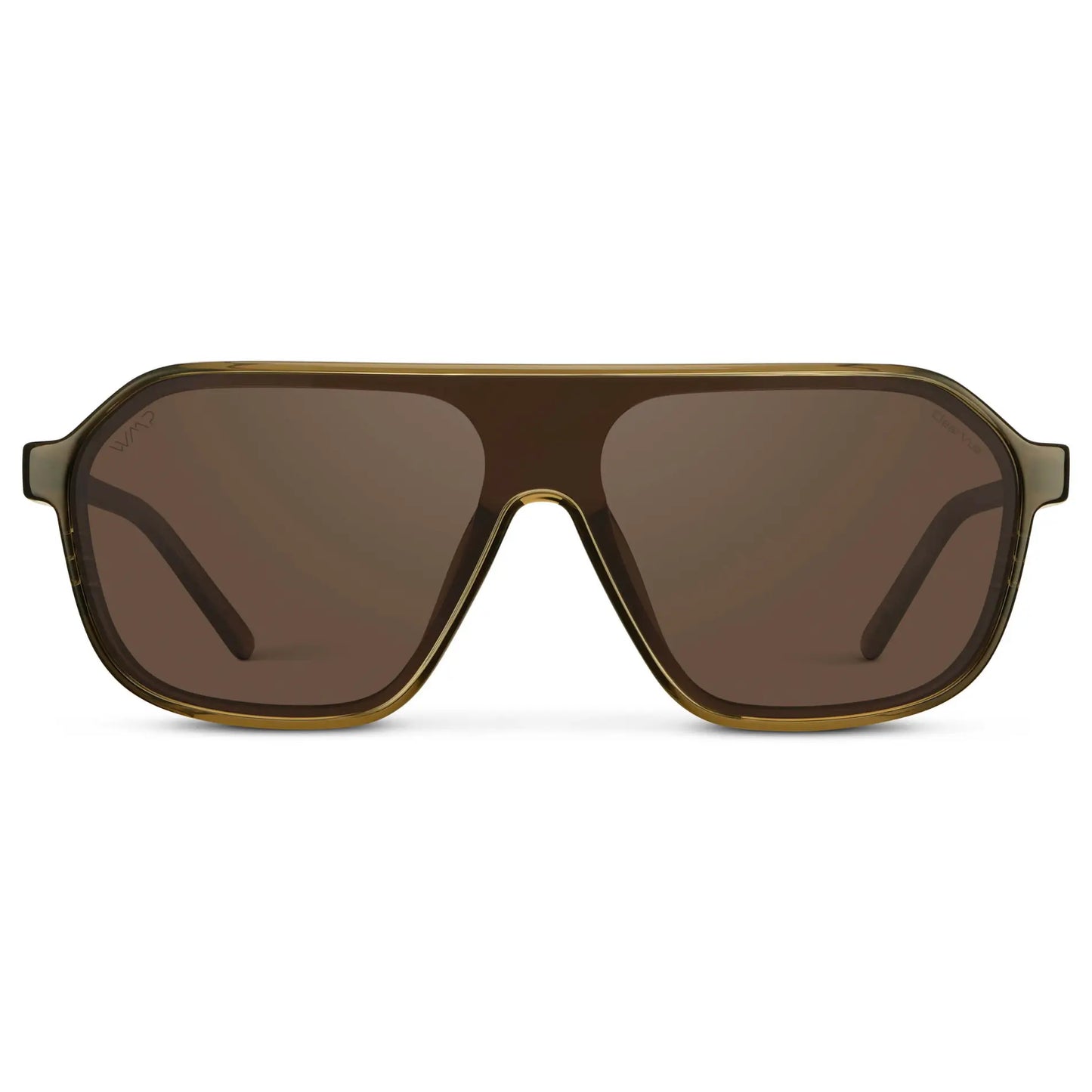 Crystal Verde / Brown Lens || Men's Rectangular Aviator Shield Sunglasses with Crystal Verde Acetate Frame and Brown Polarized Lens