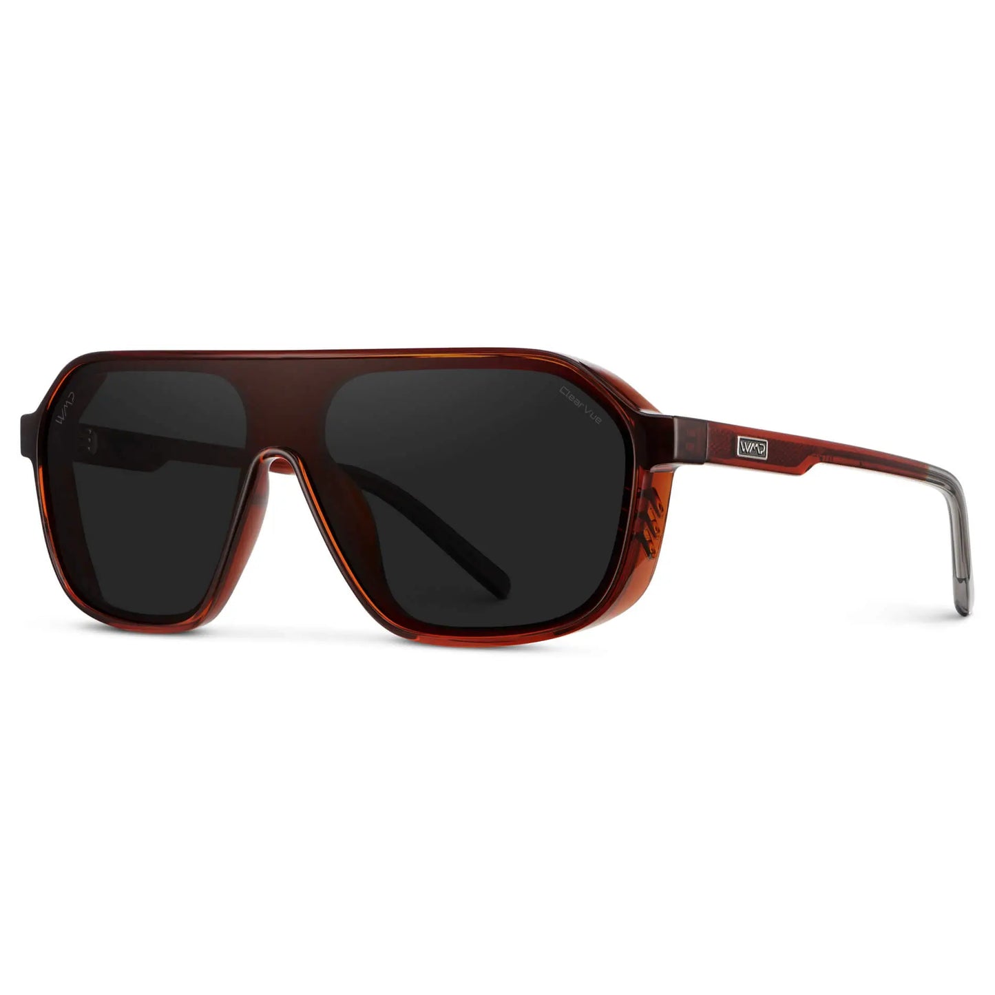 Crimson Red / Black Lens || Men's Rectangular Aviator Shield Sunglasses with Crimson Red Acetate Frame and Black Polarized Lens