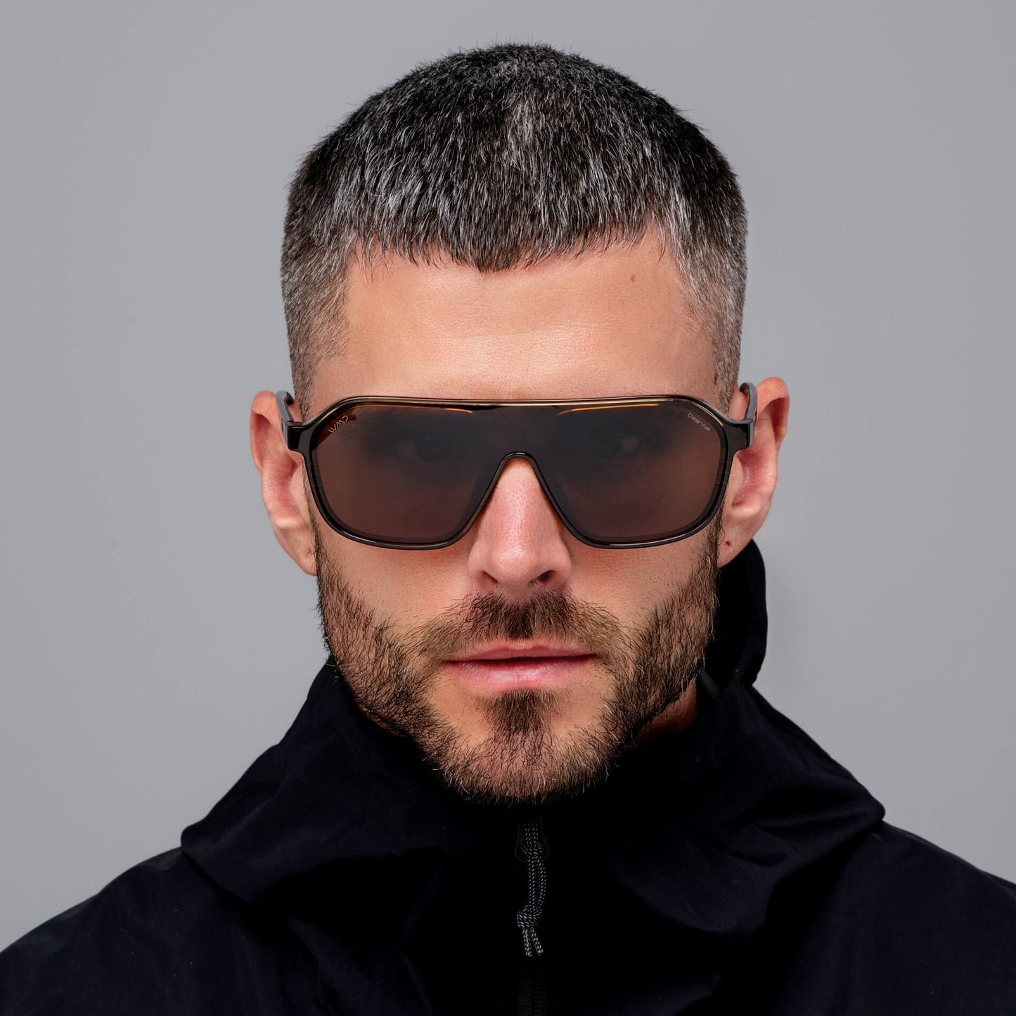 Crystal Verde / Brown Lens || Men's Rectangular Aviator Shield Sunglasses with Crystal Verde Acetate Frame and Brown Polarized Lens