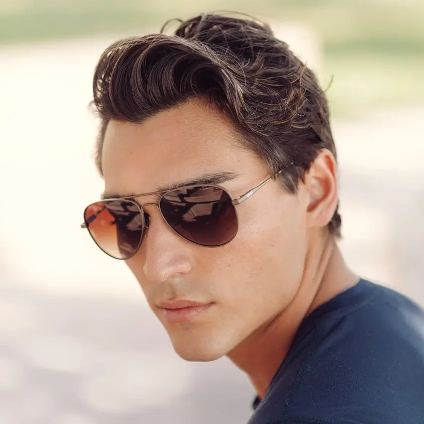 Woodland || Men's Brown Double Bridge Aviator Sunglasses with Brown Polarized Lenses