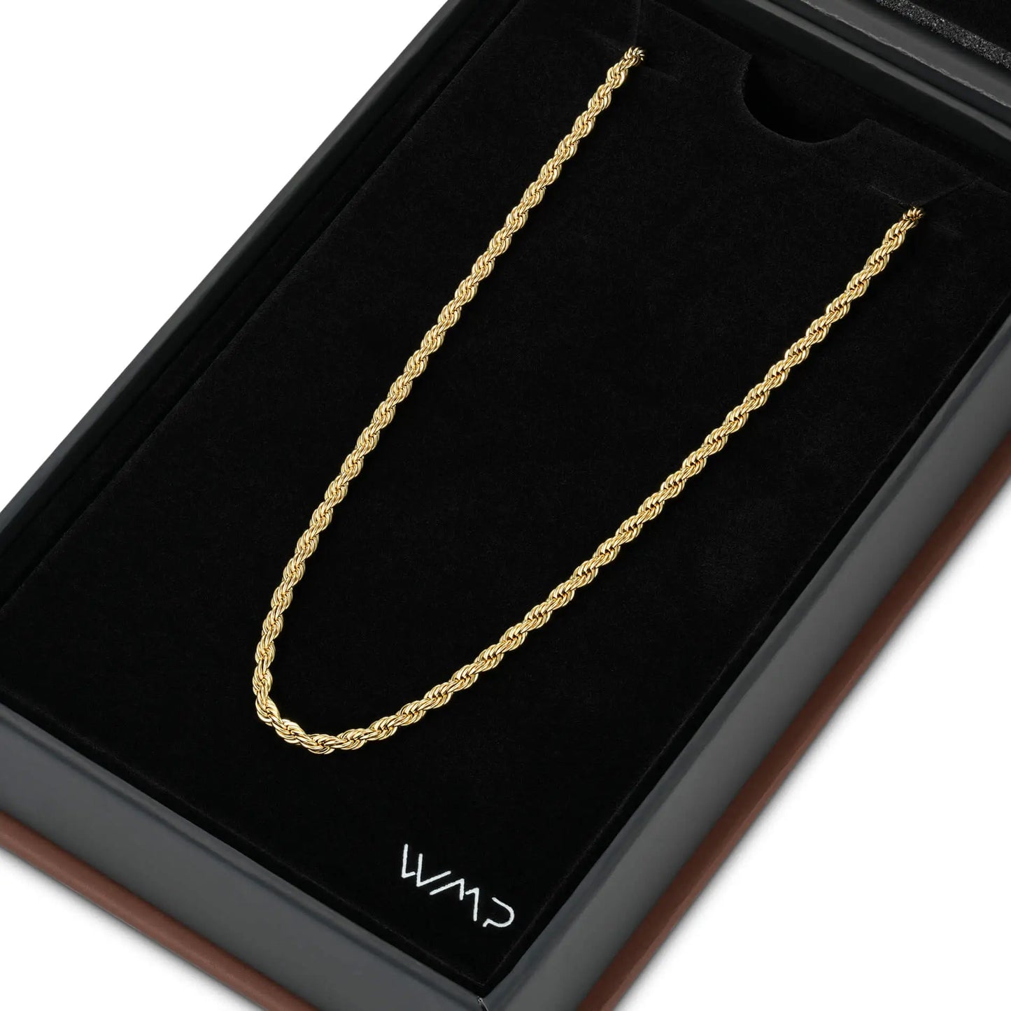 Gold / 20" || Twisted Gold Chain Necklace in a jewelry box