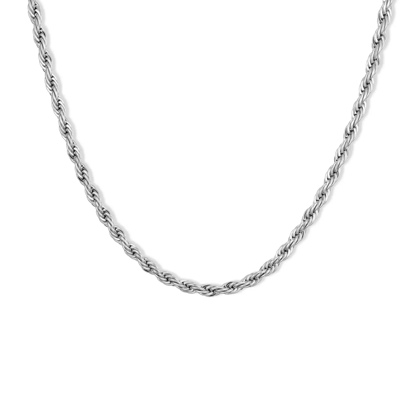 Silver / 20" || Twisted Silver Chain Necklace on a white background