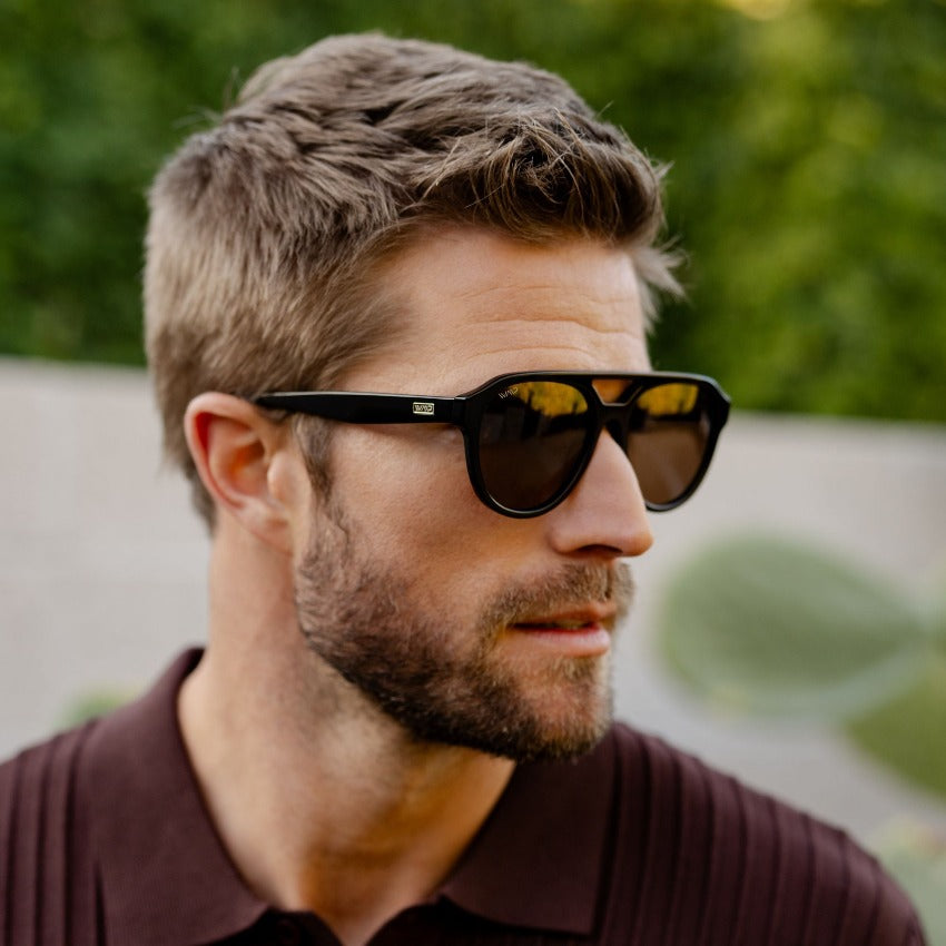 Black / Brown Lens || Black Aviator Frame Sunglasses with Brown Polarized Lenses
