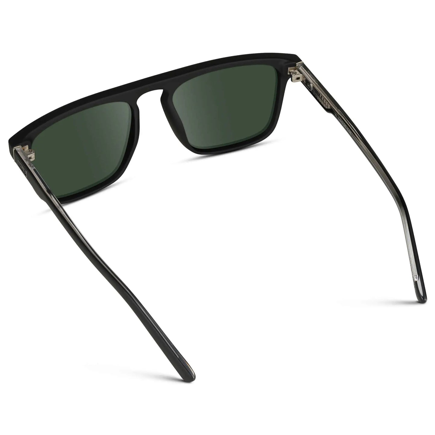 Matte Black / G15 || Back view of Men's Sleek and Modern Prescription Sunglasses with Matte Black Frame and Green Lenses