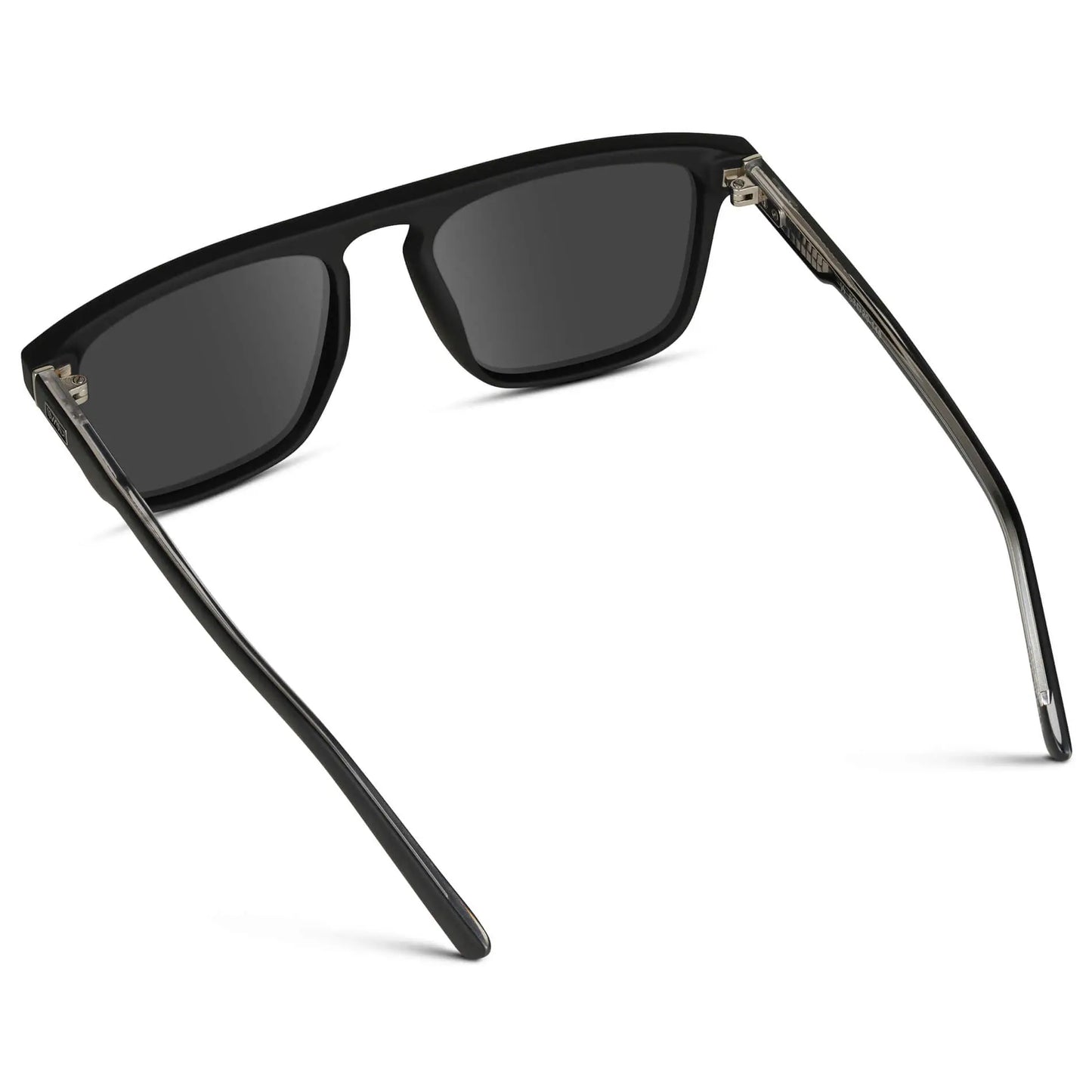 Matte Black / Grey || Back view of Men's Sleek and Modern Prescription Sunglasses with Matte Black Frame and Grey Lenses