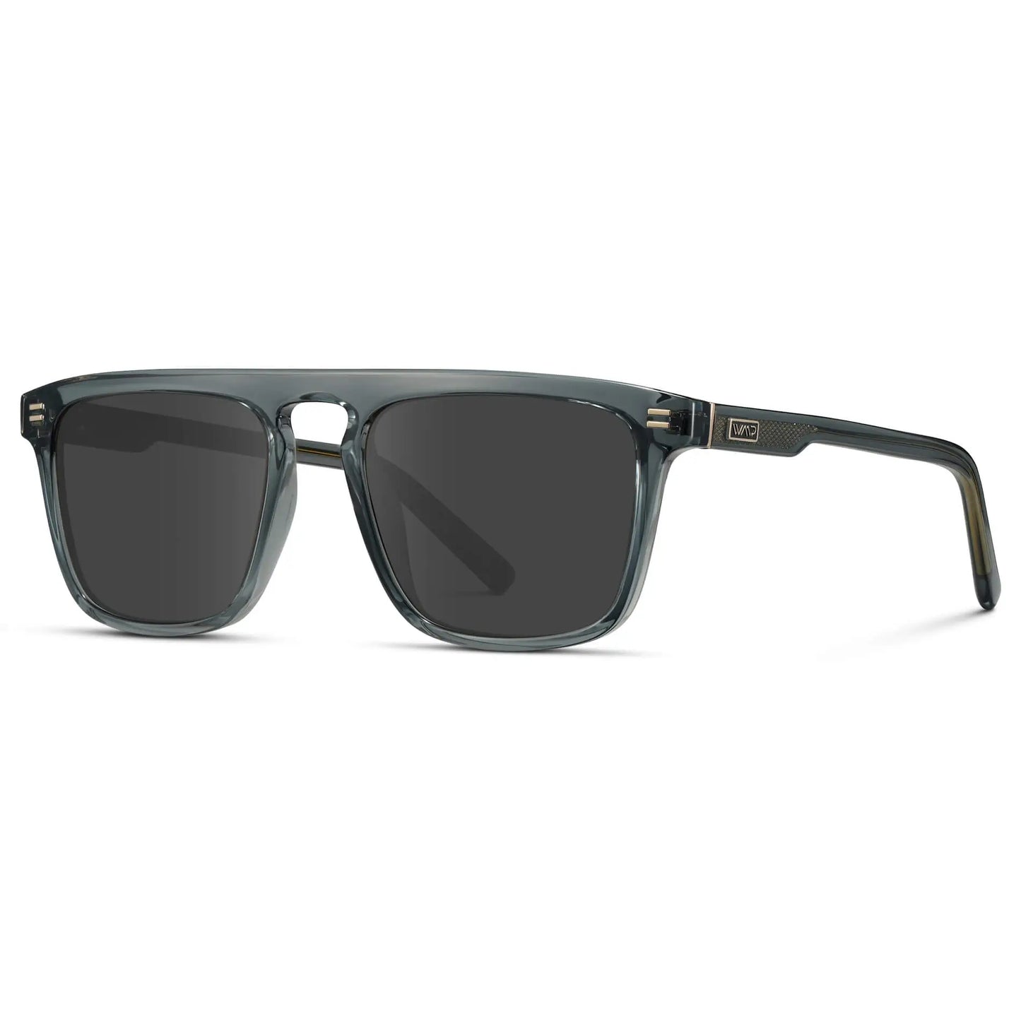 Crystal Stone Blue / Grey || Side view of Men's Sleek and Modern Prescription Sunglasses with Crystal Blue Frame and Grey Lenses