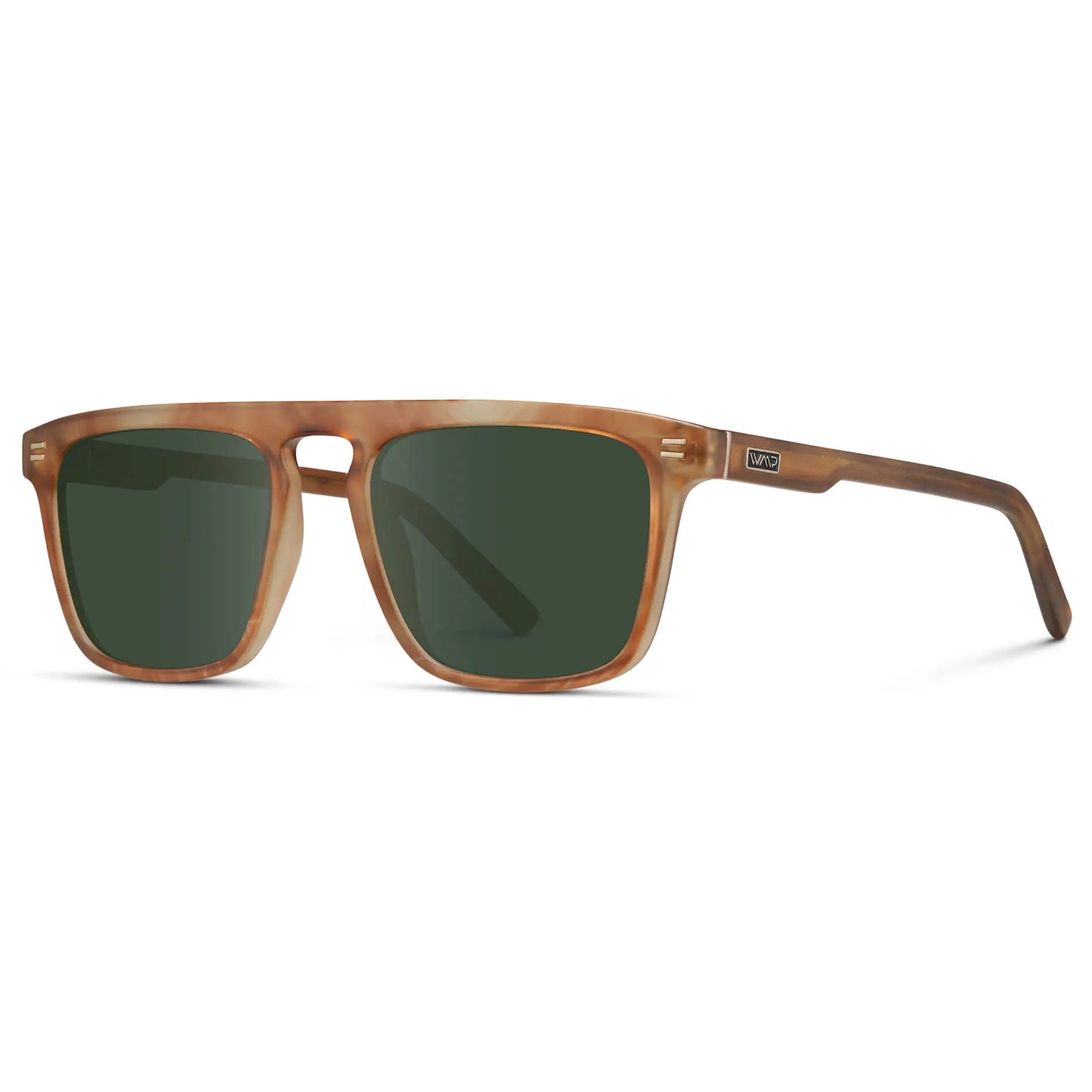 Frosted Oakwood Brown / G15 || Side view of Men's Sleek and Modern Prescription Sunglasses with Frosted Oakwood Brown Frame and Green Lenses