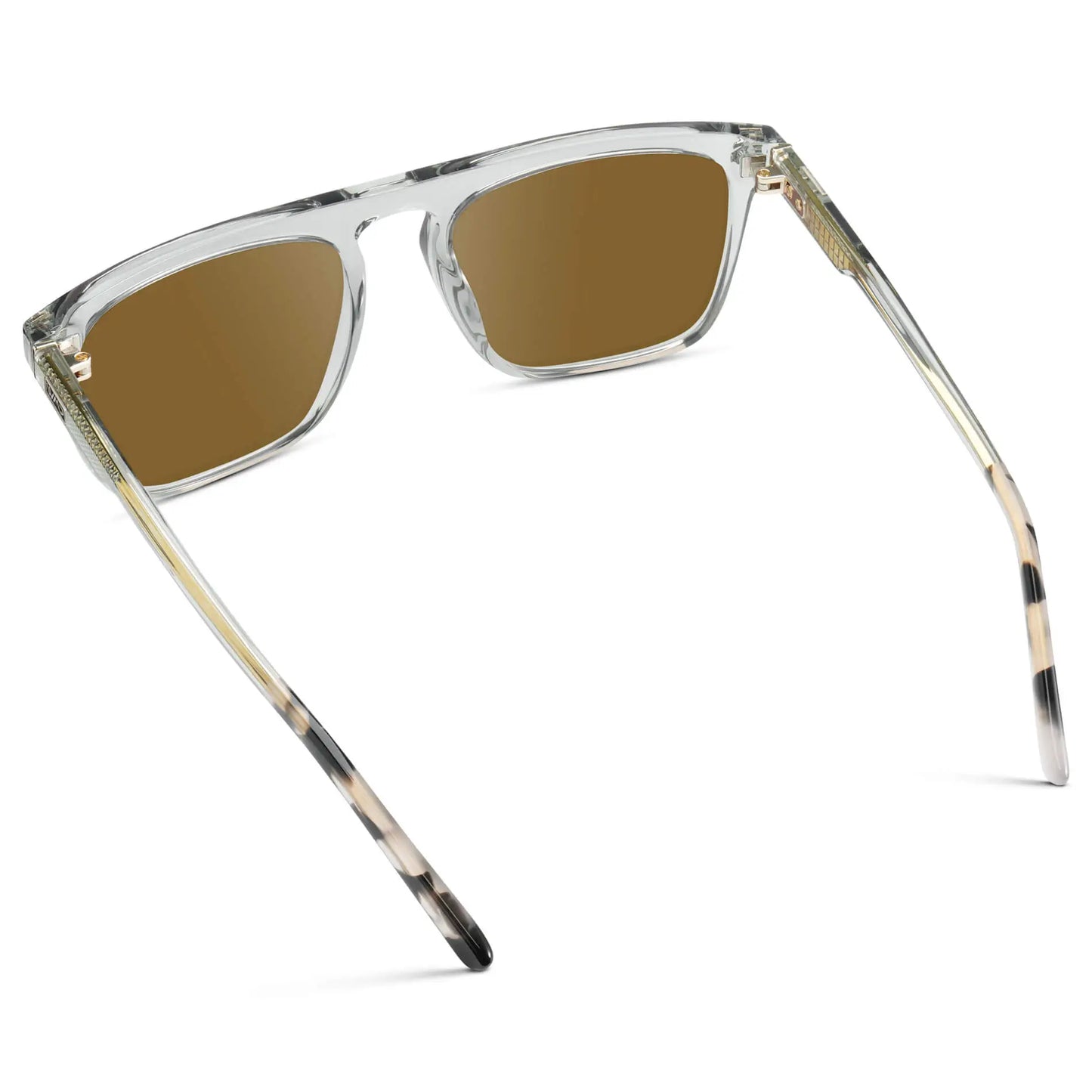 Ice Grey / Amber || Back view of Men's Oversized Square Prescription Sunglasses with Ice Grey Frames and Brown Lenses on a white background