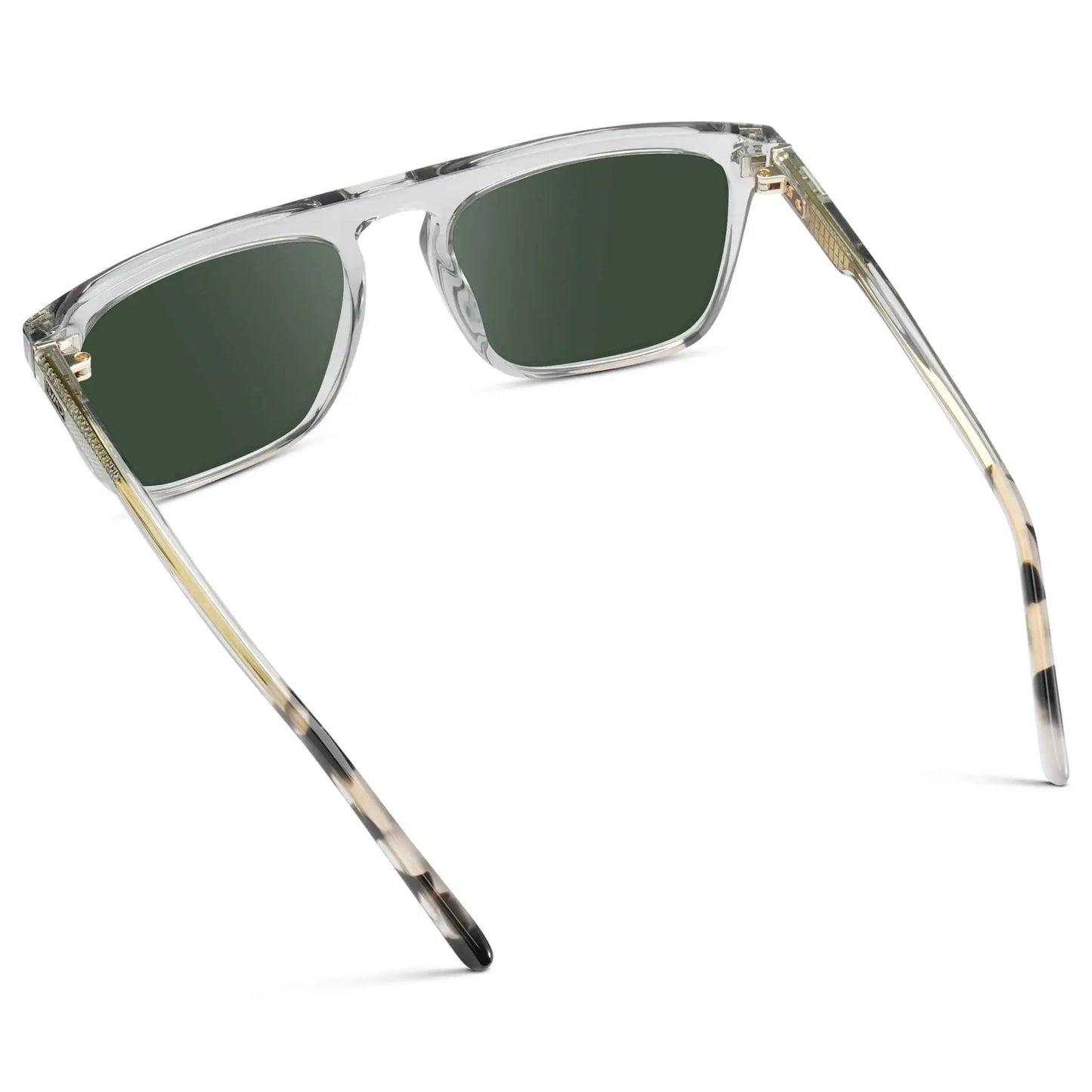 Ice Grey / G15 || Back view of Men's Oversized Square Prescription Sunglasses with Ice Grey Frames and Green Lenses on a white background