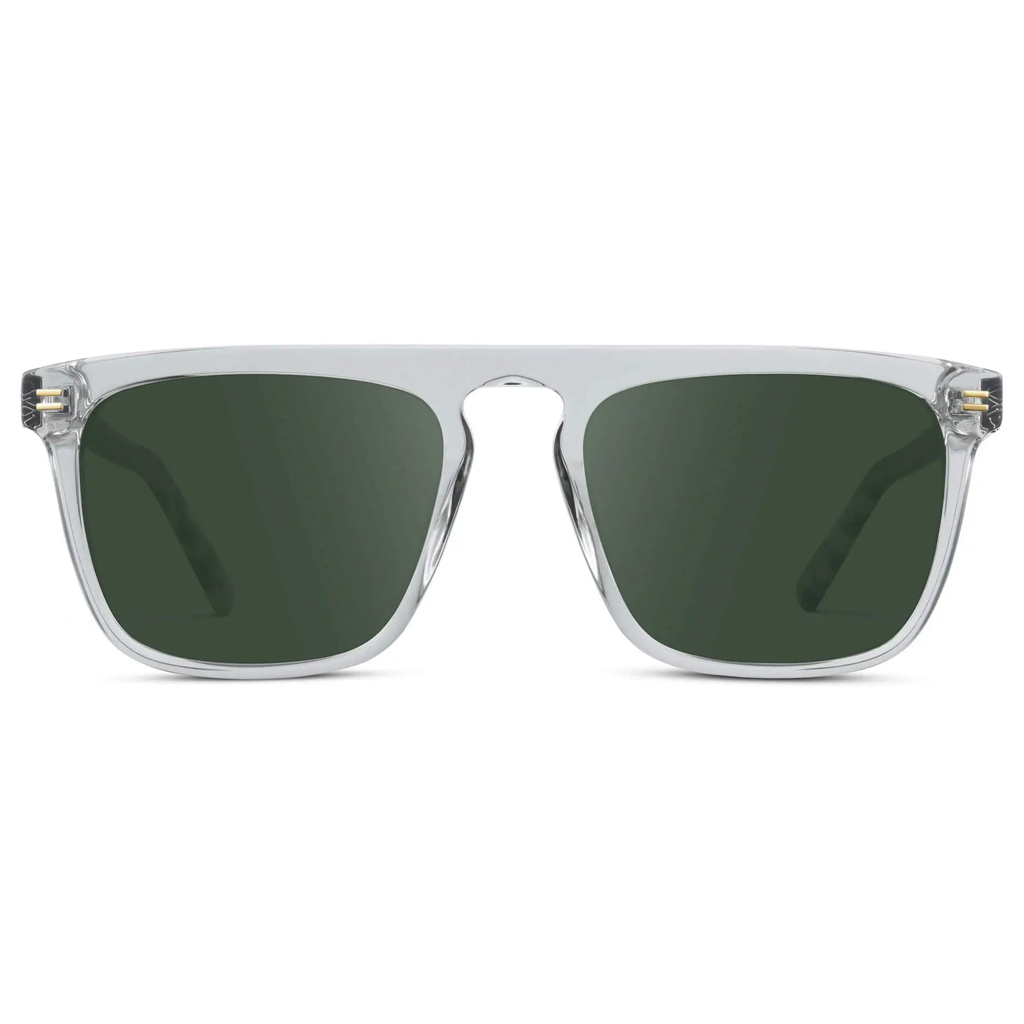 Ice Grey / G15 || Men's Oversized Square Prescription Sunglasses with Ice Grey Frames and Green Lenses on a white background