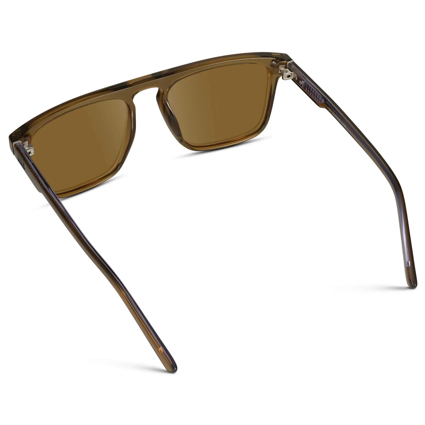 Crystal Verde / Amber || Back view of Men's Sleek and Modern Prescription Sunglasses with Crystal Green Frame and Brown Lenses