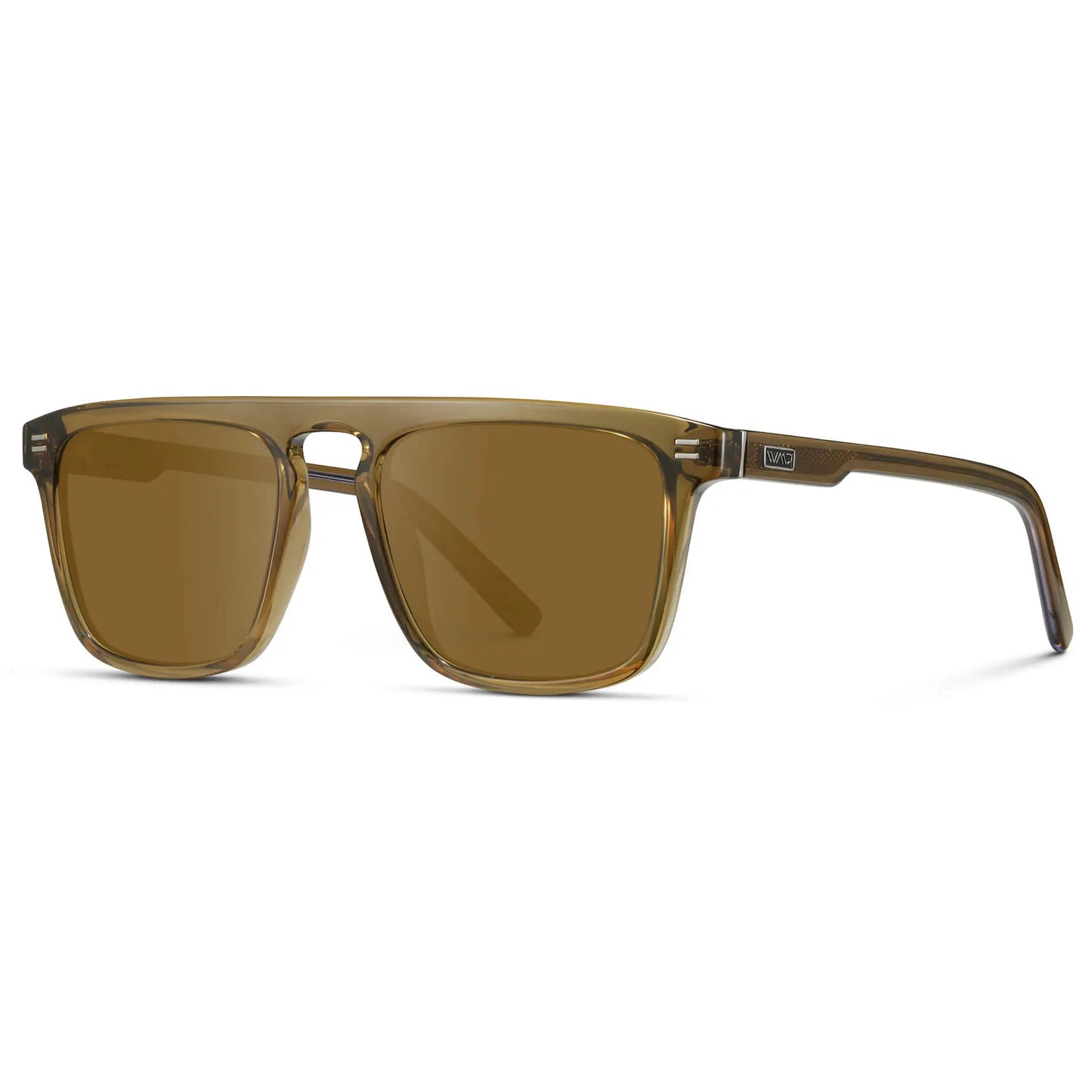 Crystal Verde / Amber || Side view of Men's Sleek and Modern Prescription Sunglasses with Crystal Green Frame and Brown Lenses