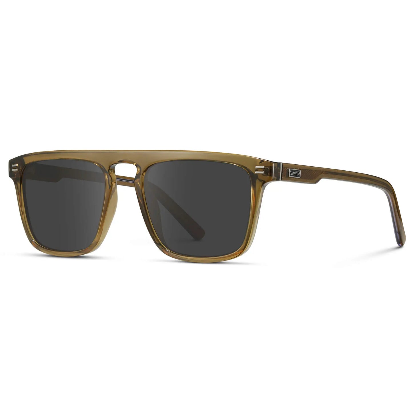 Crystal Verde / Grey || Side view of Men's Sleek and Modern Prescription Sunglasses with Crystal Green Frame and Grey Lenses