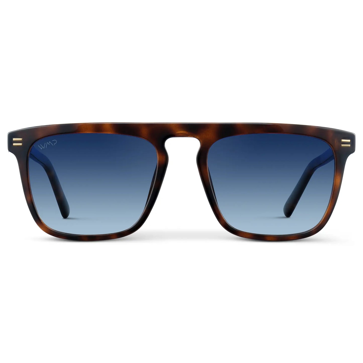 Brown Tortoise / Blue Gradient Lens || Men's Brown Tortoise Square Sunglasses with Blue Gradient Polarized Lenses on a white background