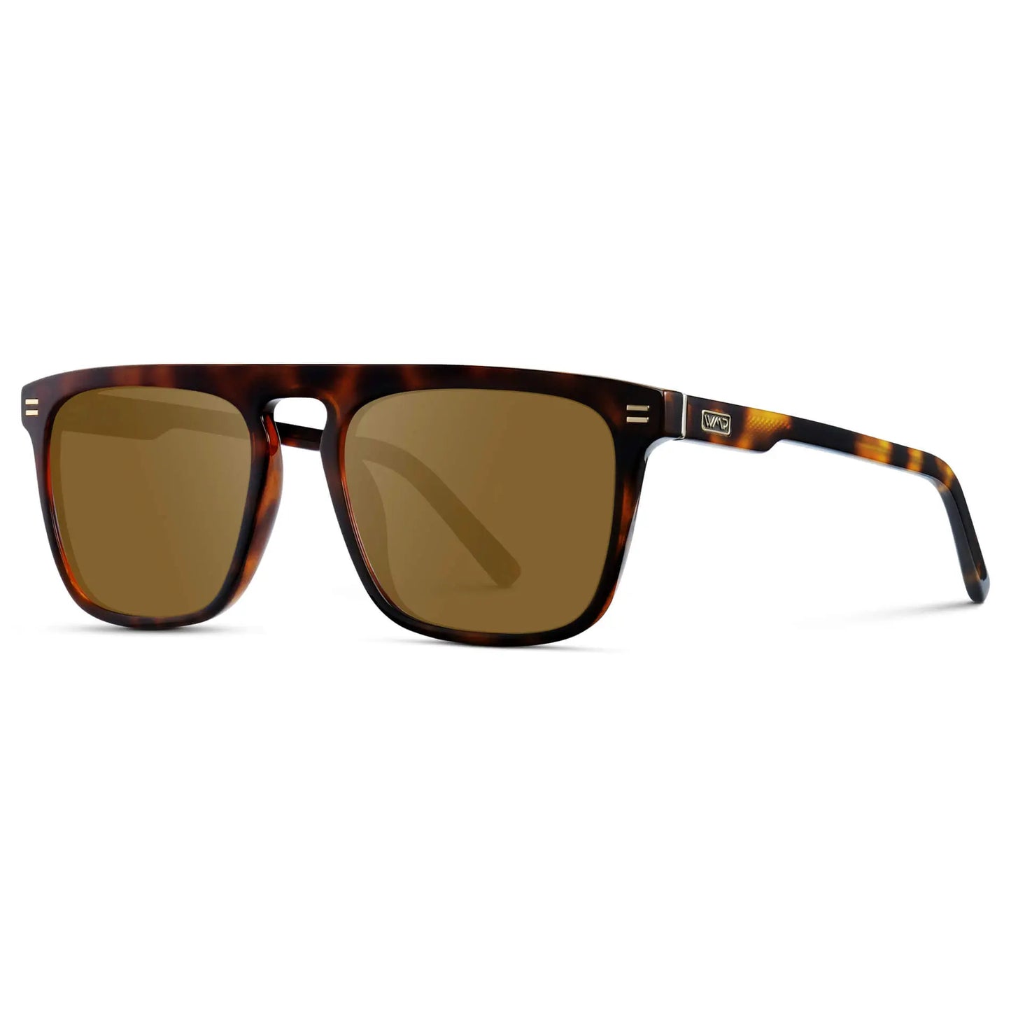 Brown Tortoise / Amber || Side view of Men's Oversized Square Prescription Sunglasses with Brown Tortoise Frames and Brown Lenses on a white background