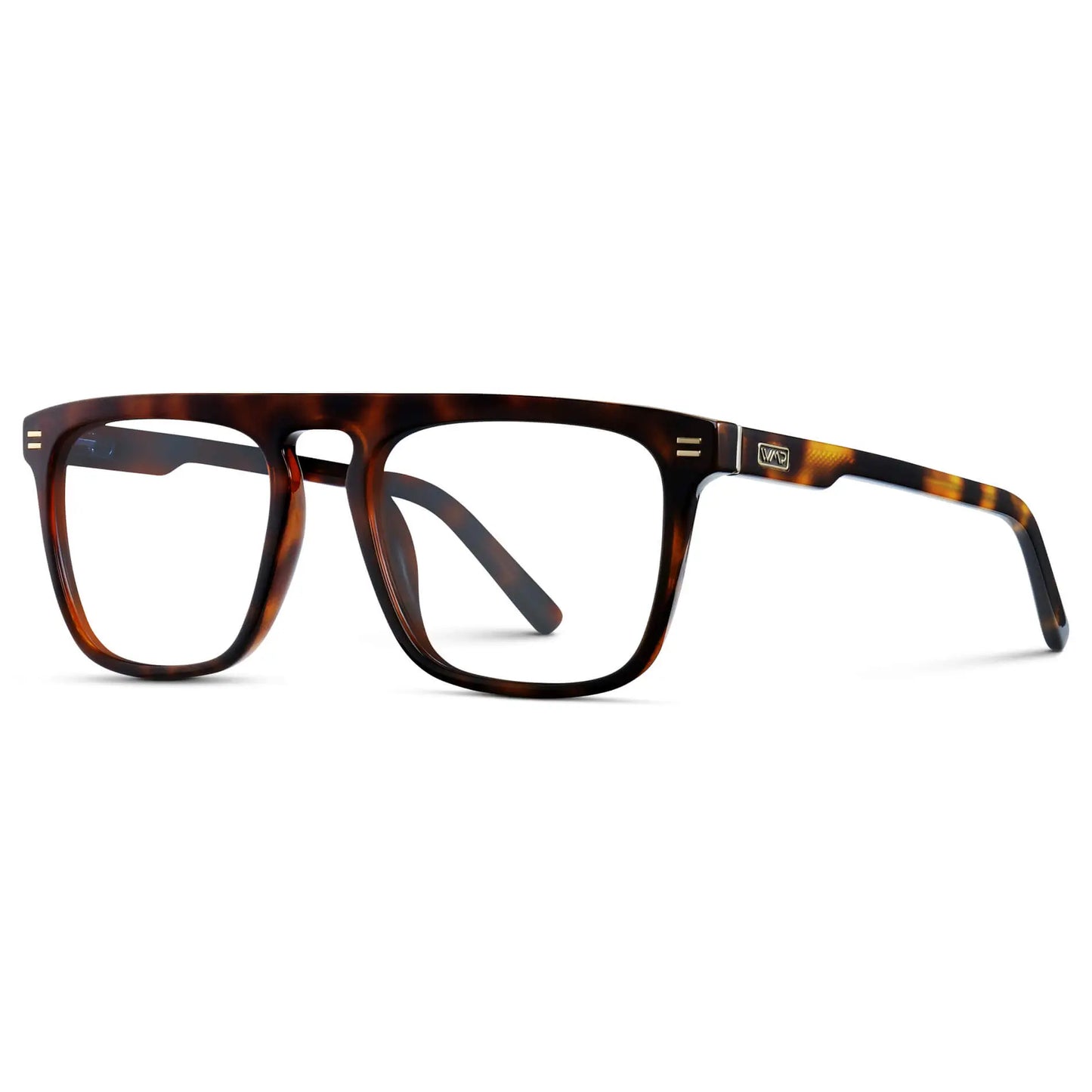 Brown Tortoise || Side view of Men's Oversized Square Prescription Glasses with Brown Tortoise Frames and Clear Lenses on a white background
