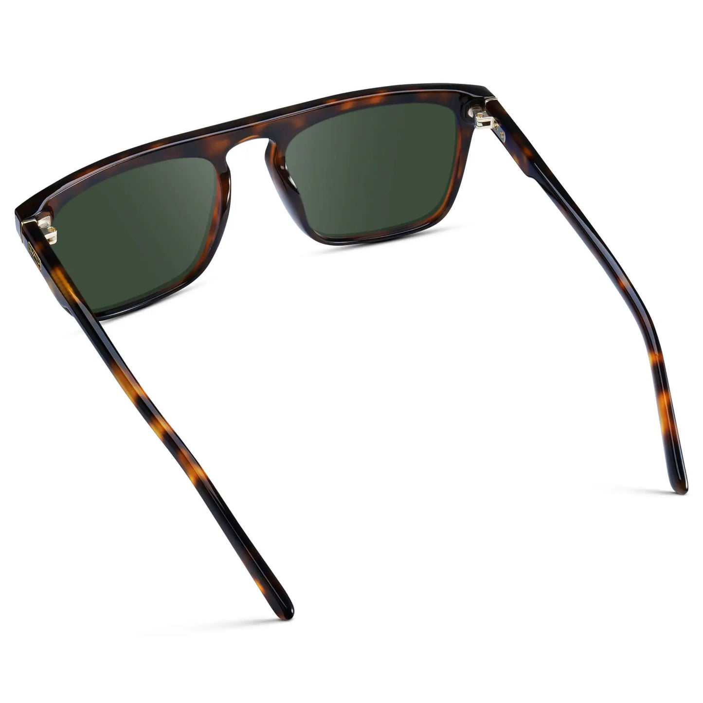 Brown Tortoise / G15 || Back view of Men's Oversized Square Prescription Sunglasses with Brown Tortoise Frames and Green Lenses on a white background