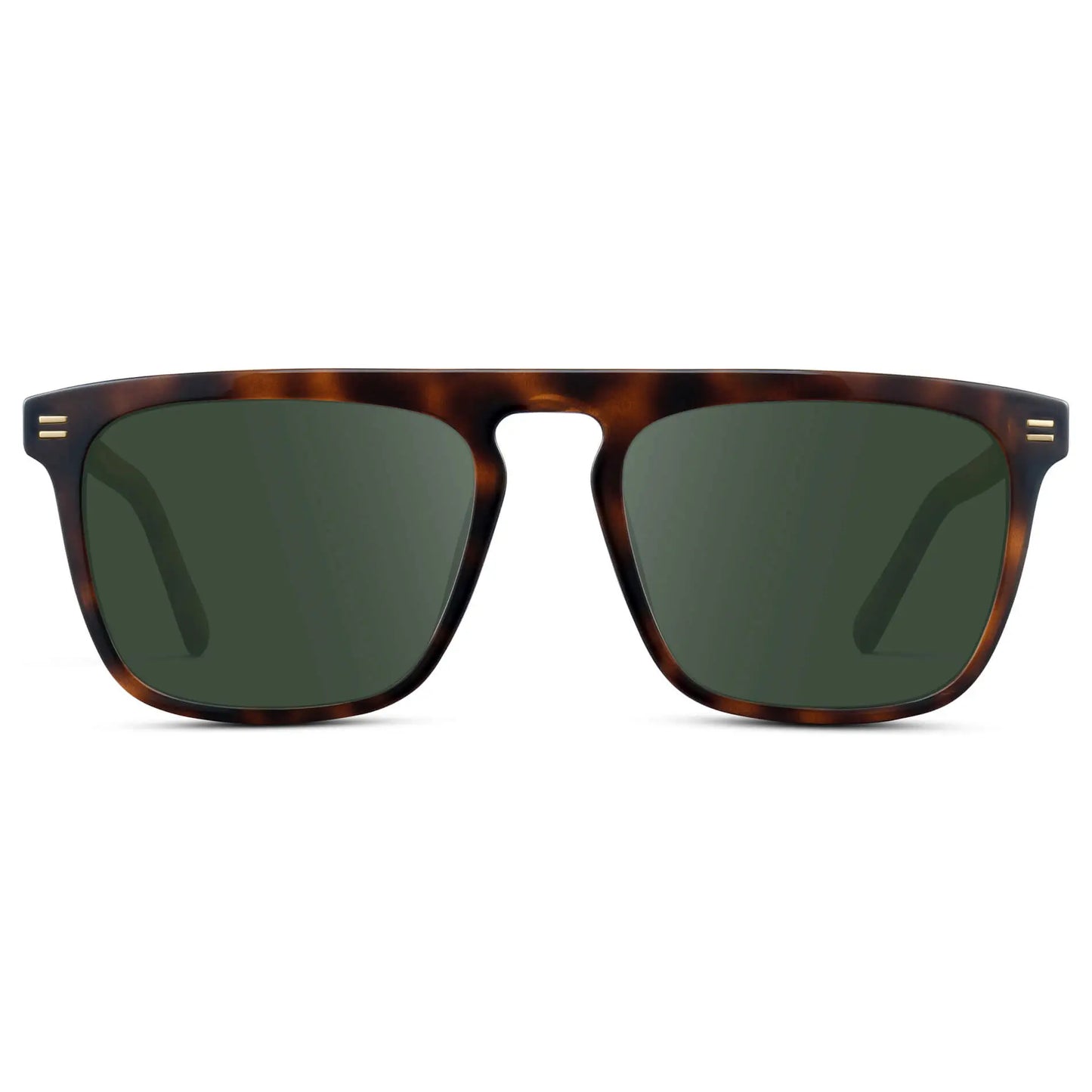 Brown Tortoise / G15 || Men's Oversized Square Prescription Sunglasses with Brown Tortoise Frames and Green Lenses on a white background