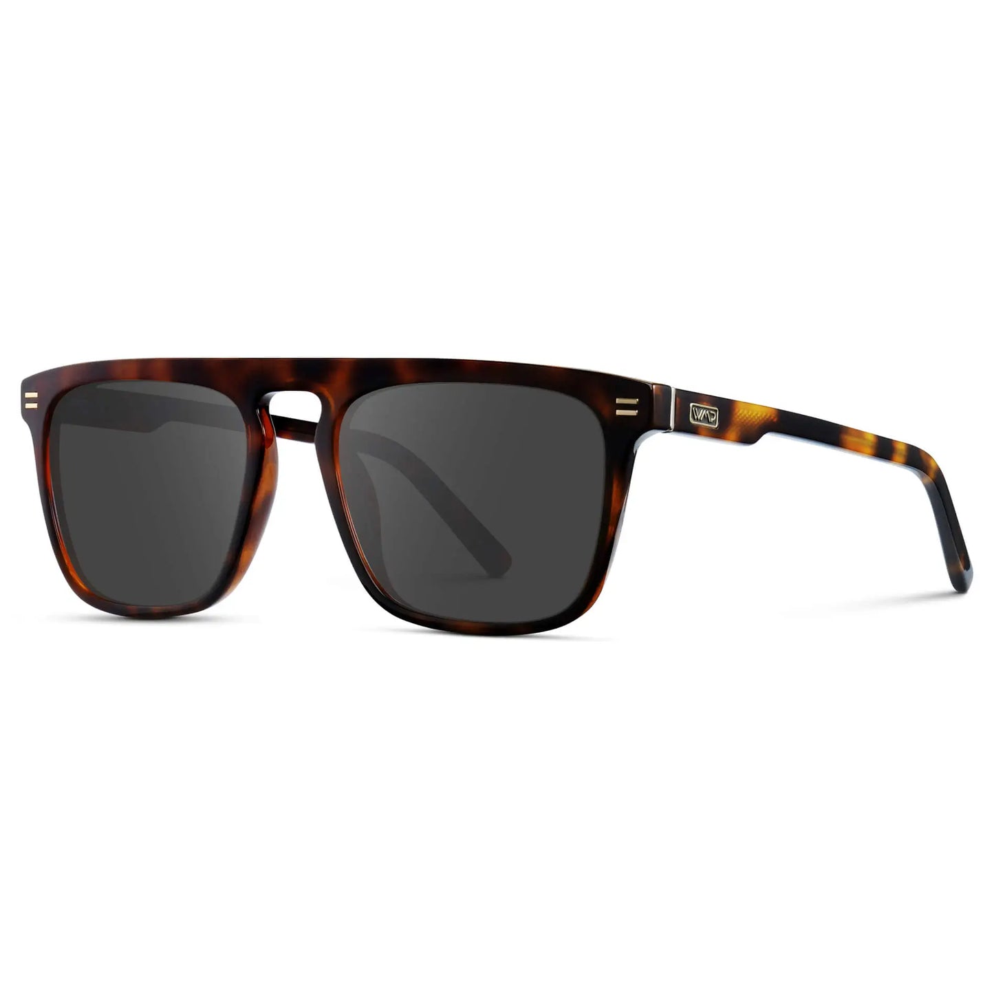 Brown Tortoise / Grey || Side view of Men's Oversized Square Prescription Sunglasses with Brown Tortoise Frames and Grey Lenses on a white background