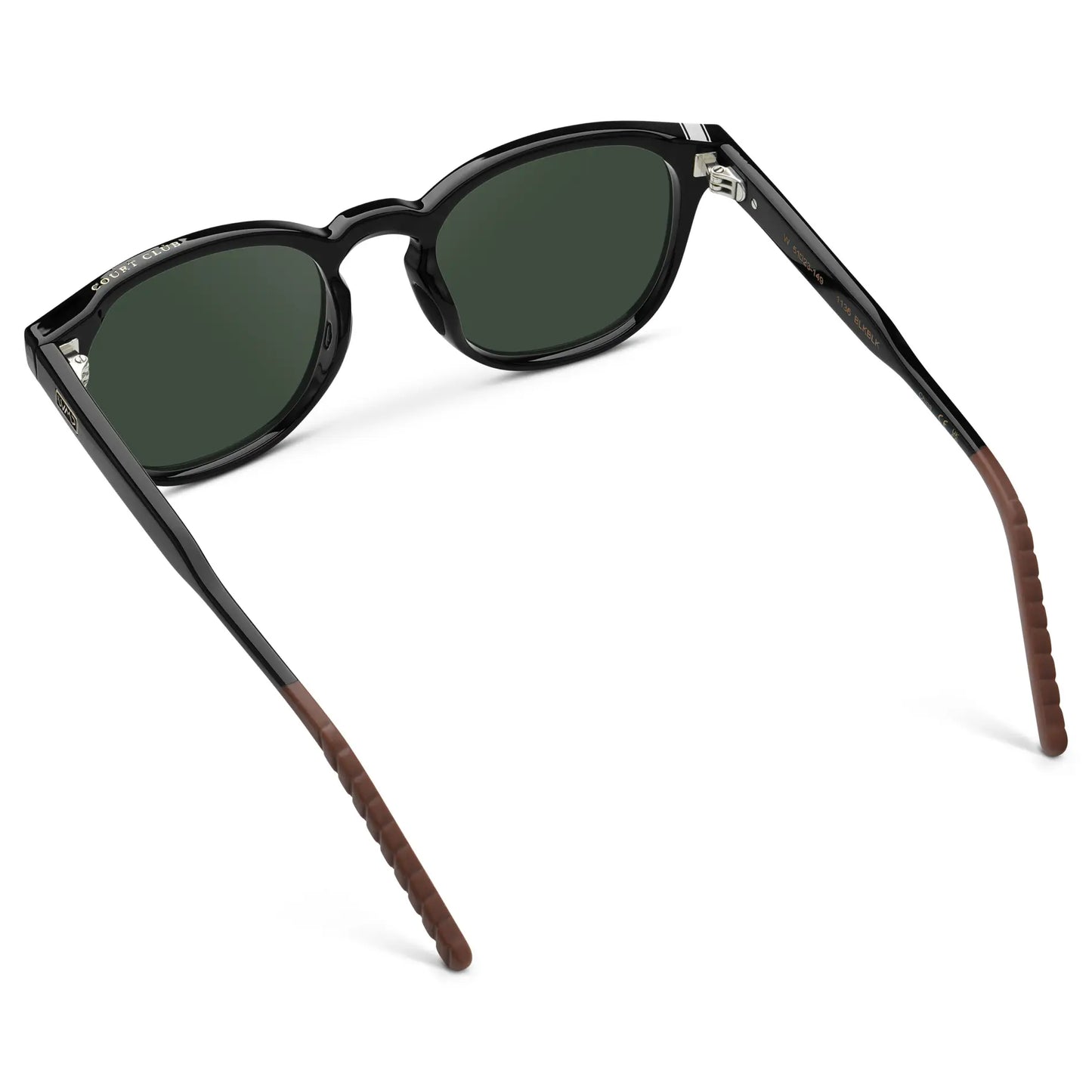 Black / G15 || Back view of Men's Round Prescription Sunglasses with Black Frame and Green Oval Lens on a white background
