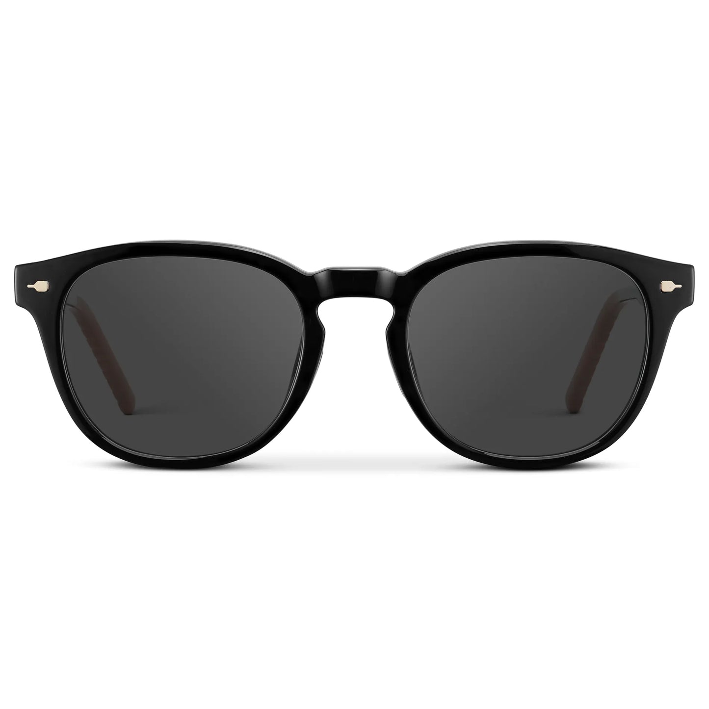 Black / Grey || Men's Round Prescription Sunglasses with Black Frame and Grey Oval Lens on a white background