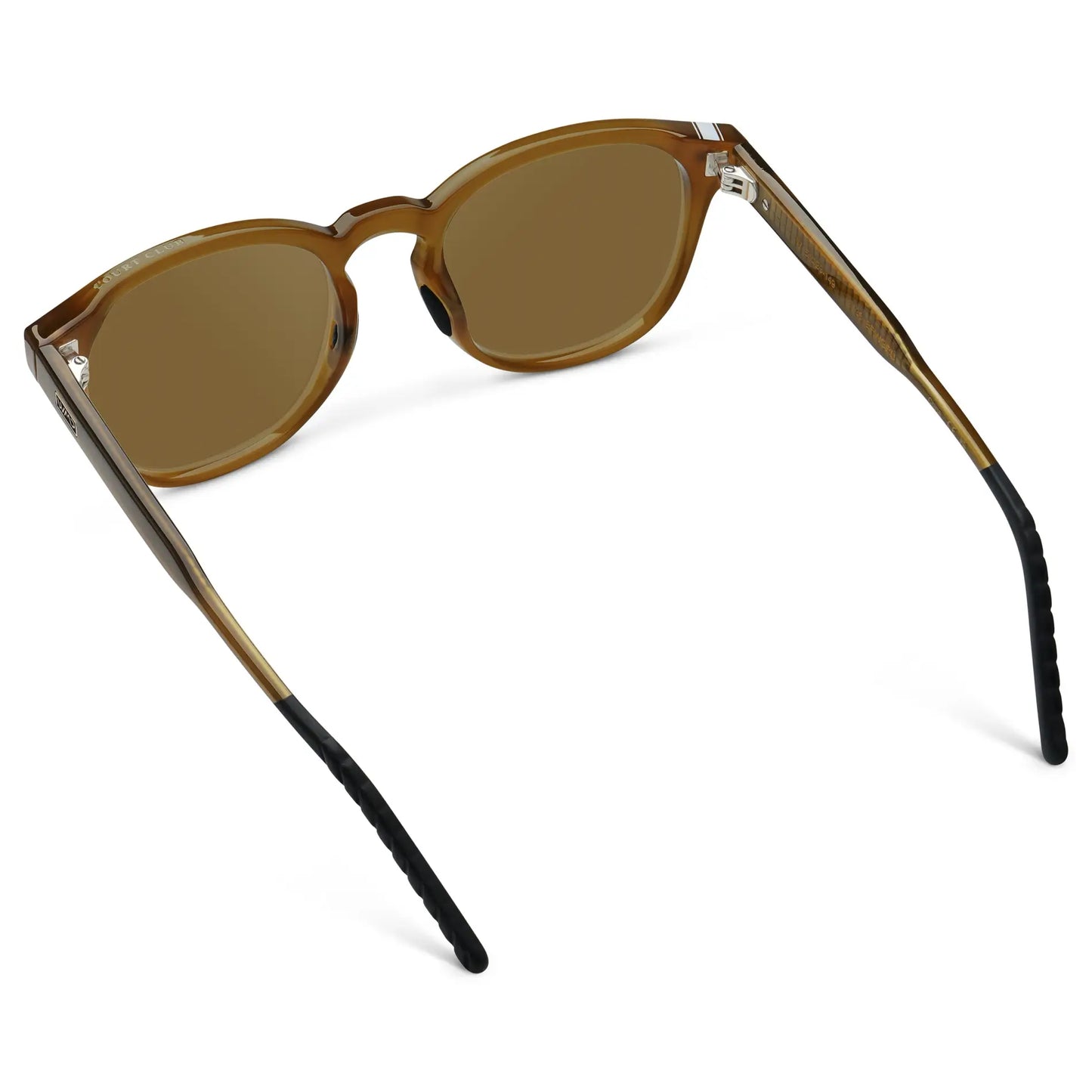 Dune Brown / Amber || Back view of Men's Round Prescription Sunglasses with Dune Brown Frame and Brown Oval Lens on a white background