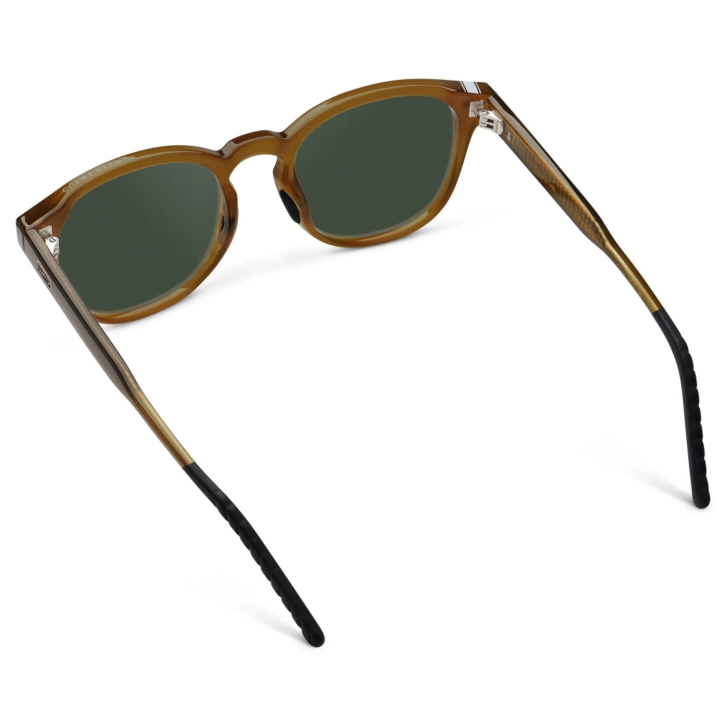 Dune Brown / G15 || Back view of Men's Round Prescription Sunglasses with Dune Brown Frame and Green Oval Lens on a white background
