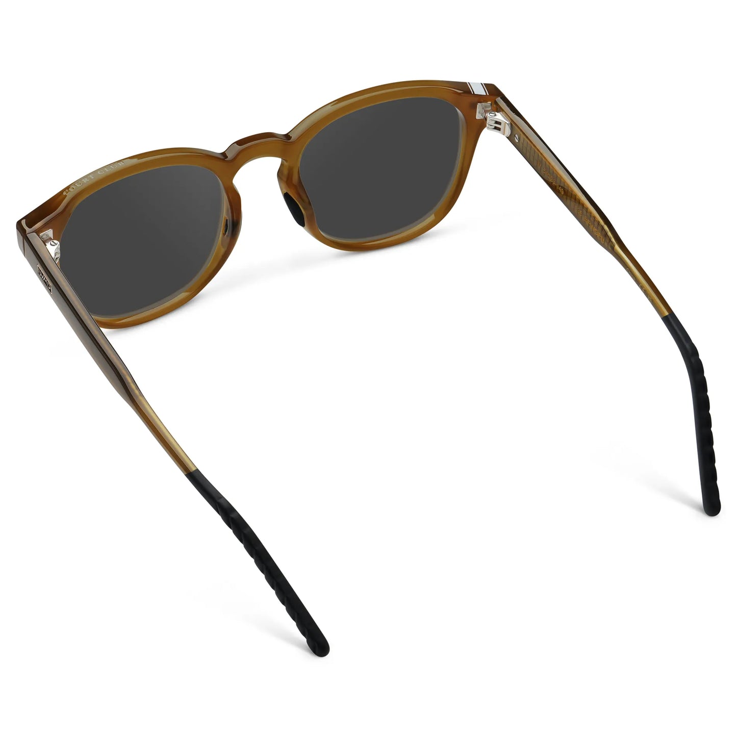 Dune Brown / Grey || Back view of Men's Round Prescription Sunglasses with Dune Brown Frame and Grey Oval Lens on a white background