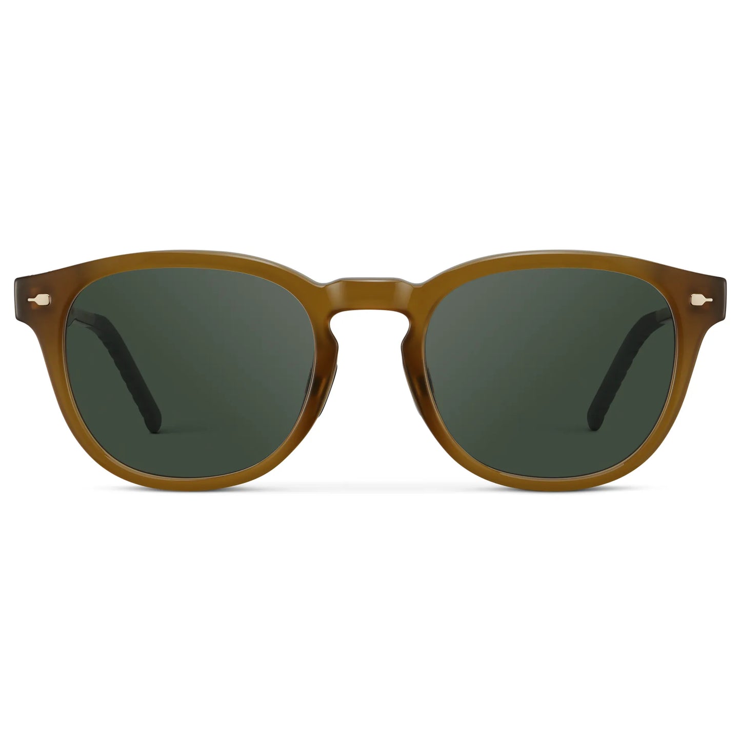 Dune Brown / G15 || Men's Round Prescription Sunglasses with Dune Brown Frame and Green Oval Lens on a white background