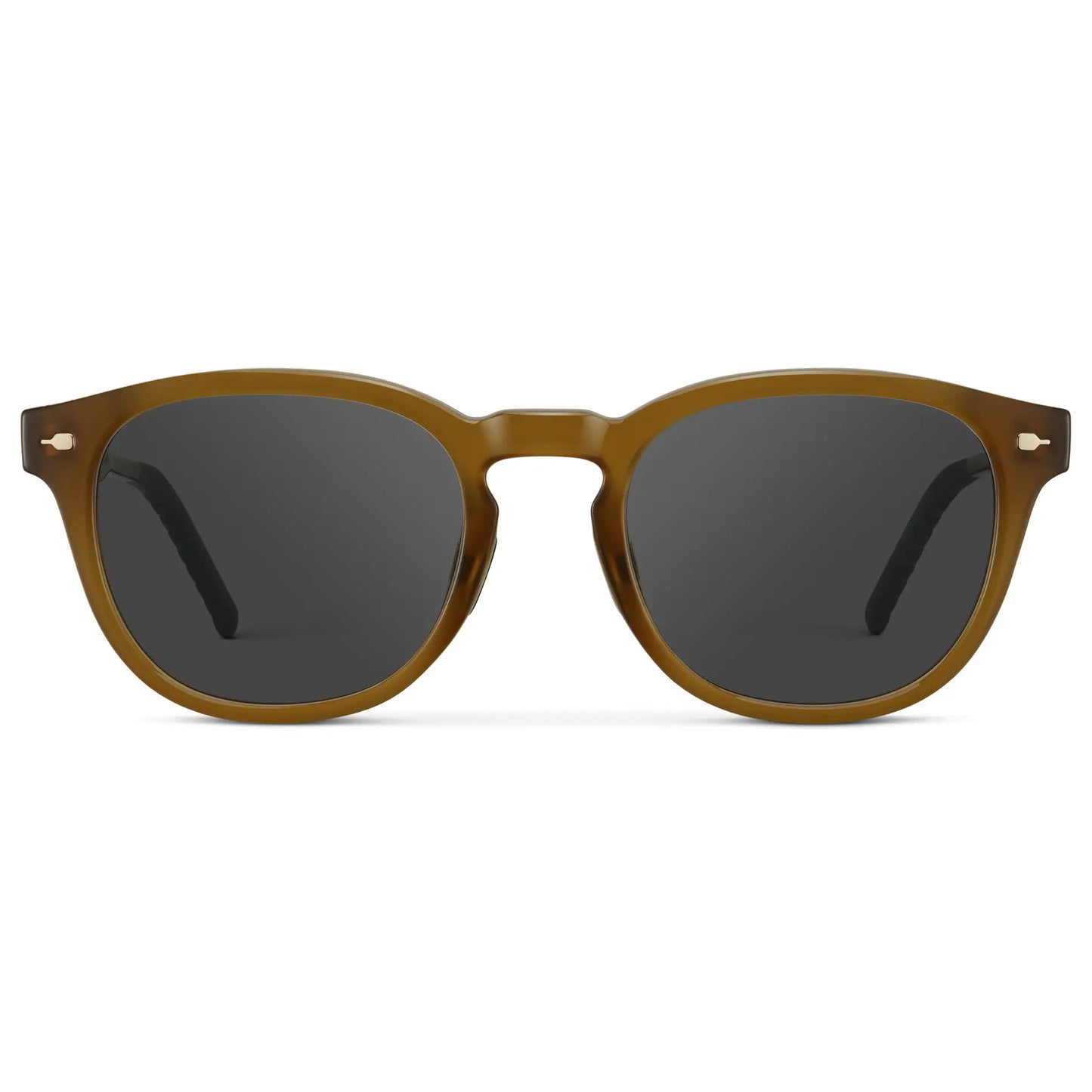 Dune Brown / Grey || Men's Round Prescription Sunglasses with Dune Brown Frame and Grey Oval Lens on a white background