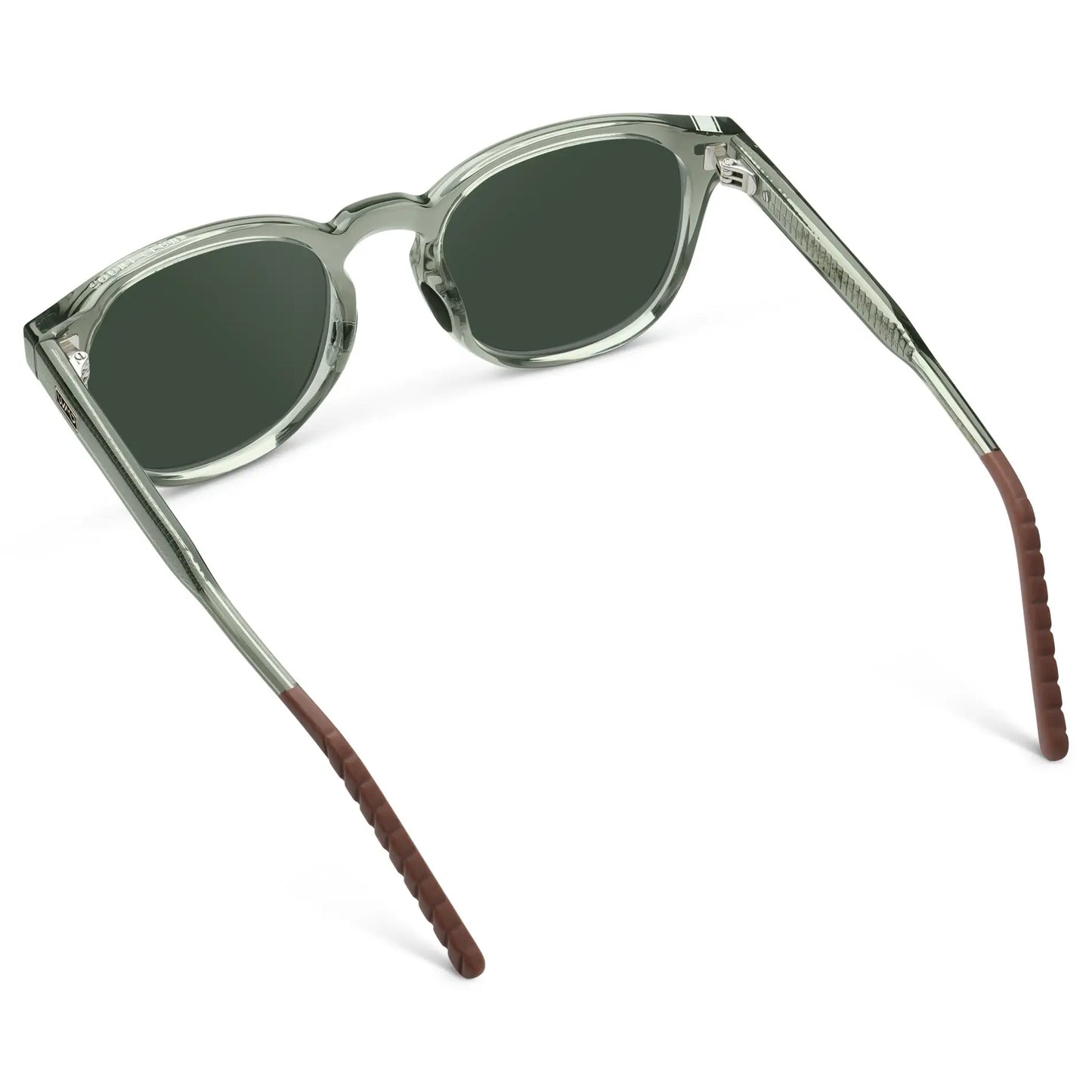 Sage Green / G15 || Back view of Men's Round Prescription Sunglasses with Sage Green Frame and Green Oval Lens on a white background