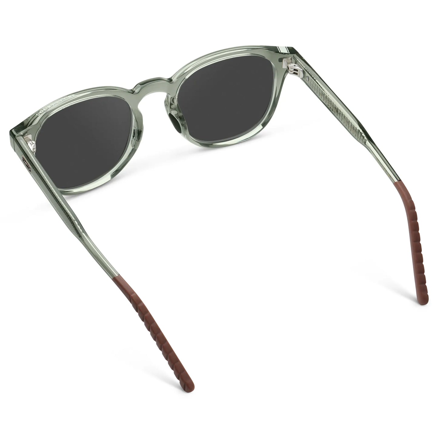 Sage Green / Grey || Back view of Men's Round Prescription Sunglasses with Sage Green Frame and Grey Oval Lens on a white background