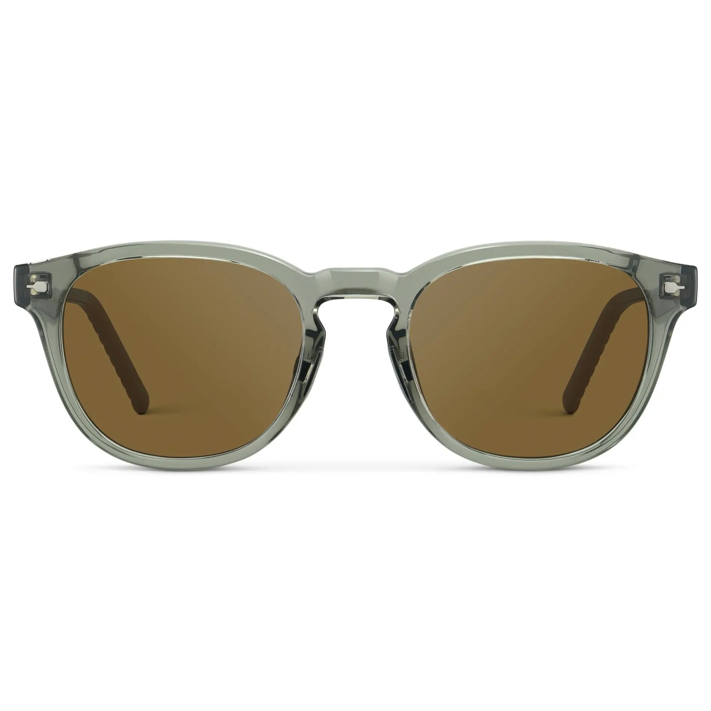 Sage Green / Amber || Men's Round Prescription Sunglasses with Sage Green Frame and Brown Oval Lens on a white background