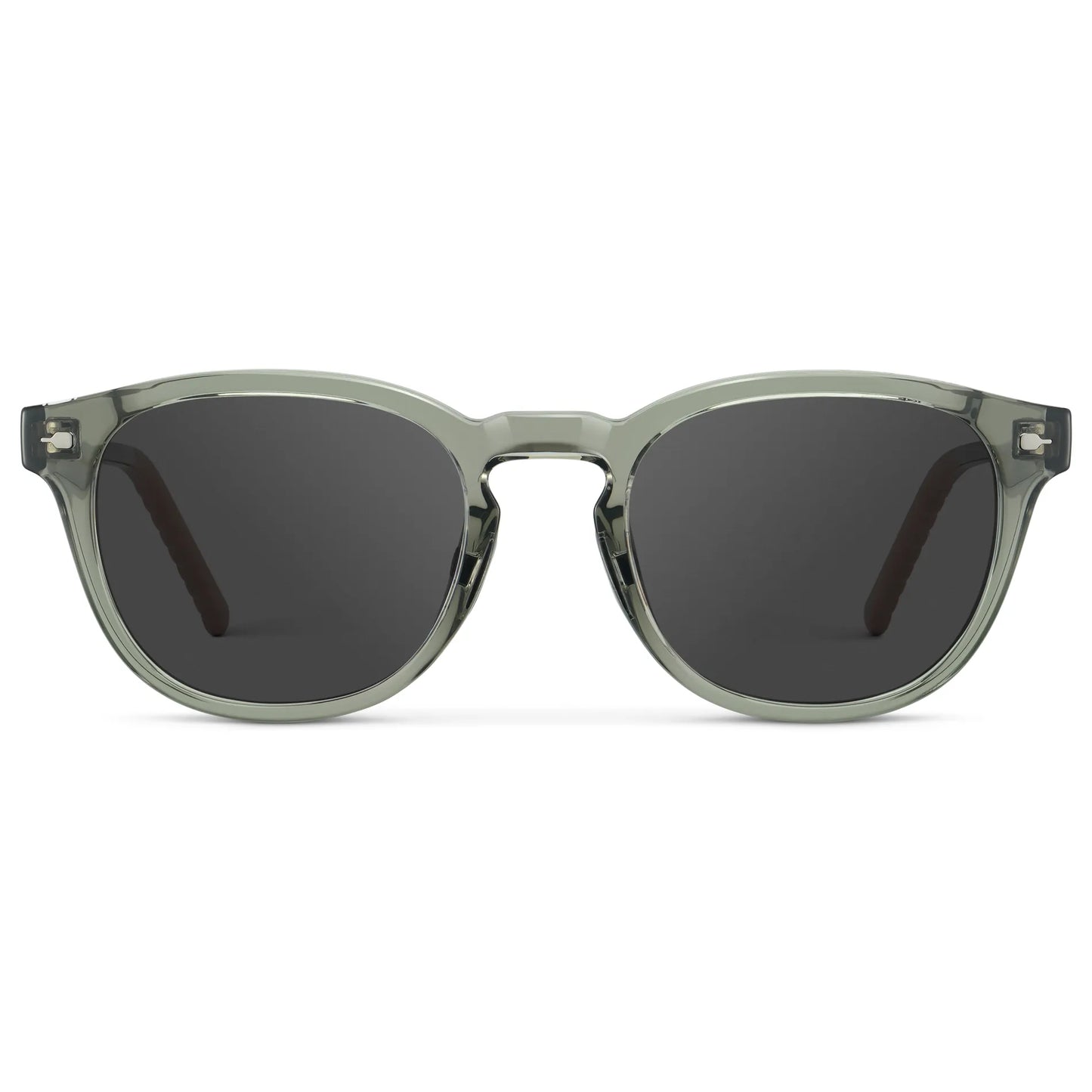 Sage Green / Grey || Men's Round Prescription Sunglasses with Sage Green Frame and Grey Oval Lens on a white background