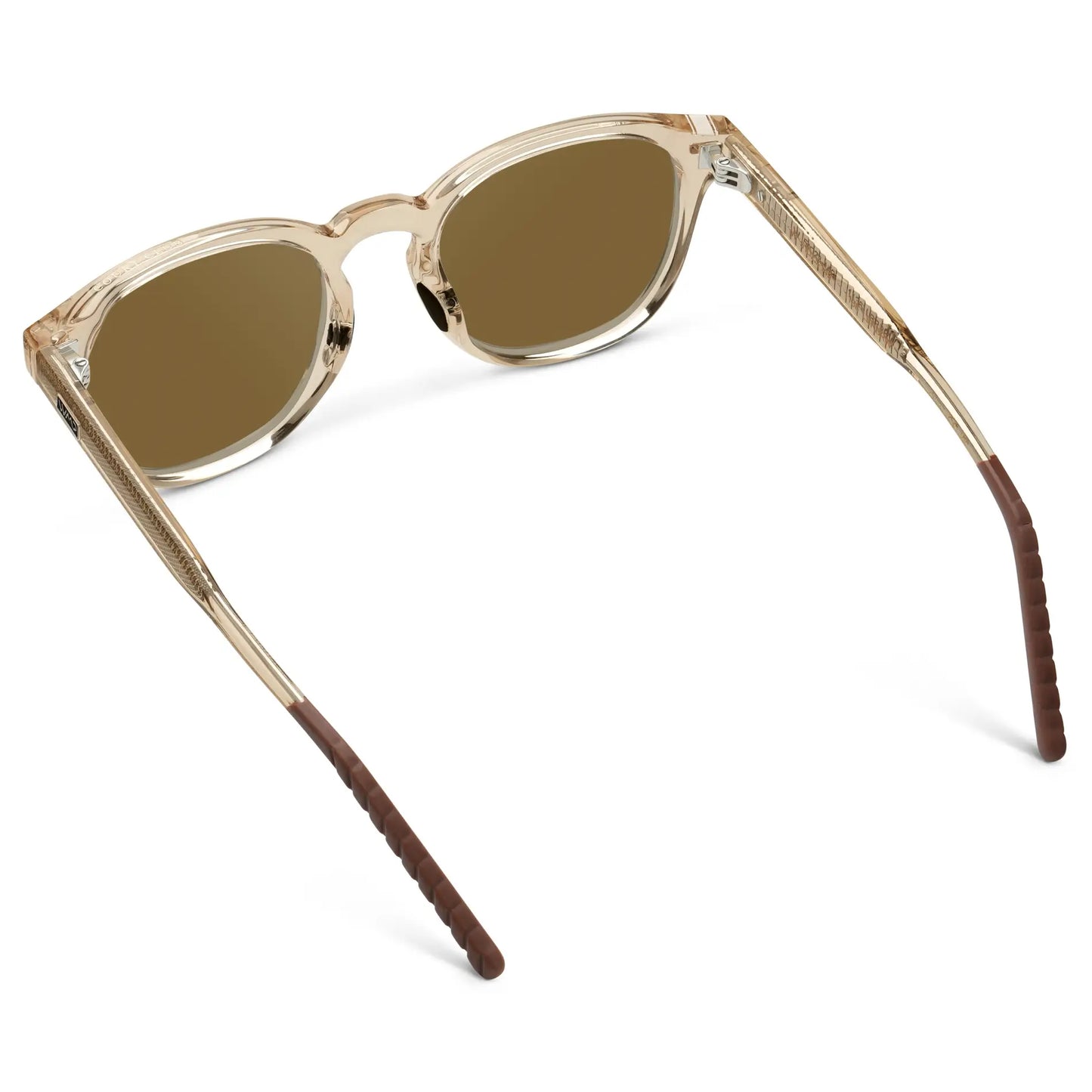 Sand Brown / Amber || Back view of Men's Round Prescription Sunglasses with Sand Brown Frame and Brown Oval Lens on a white background