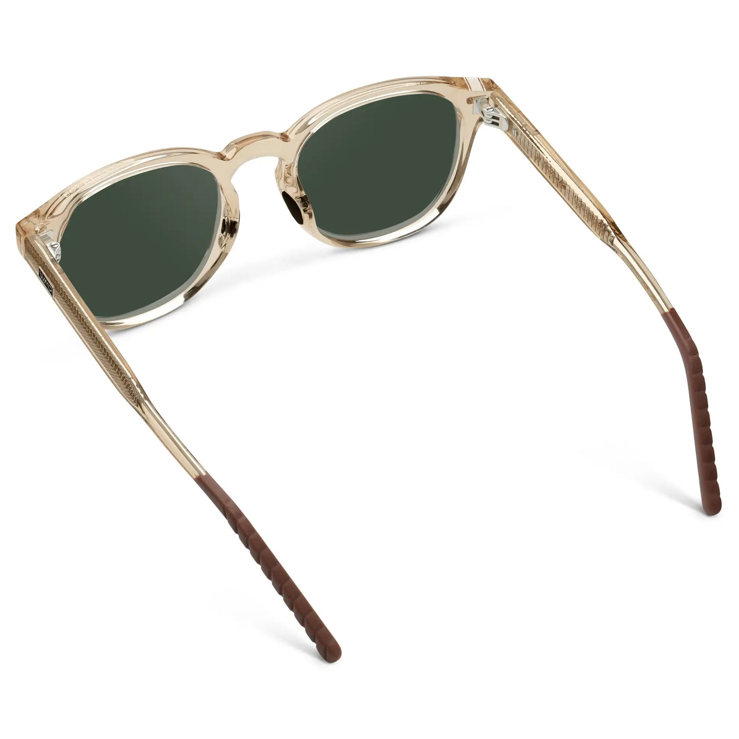 Sand Brown / G15 || Back view of Men's Round Prescription Sunglasses with Sand Brown Frame and Green Oval Lens on a white background