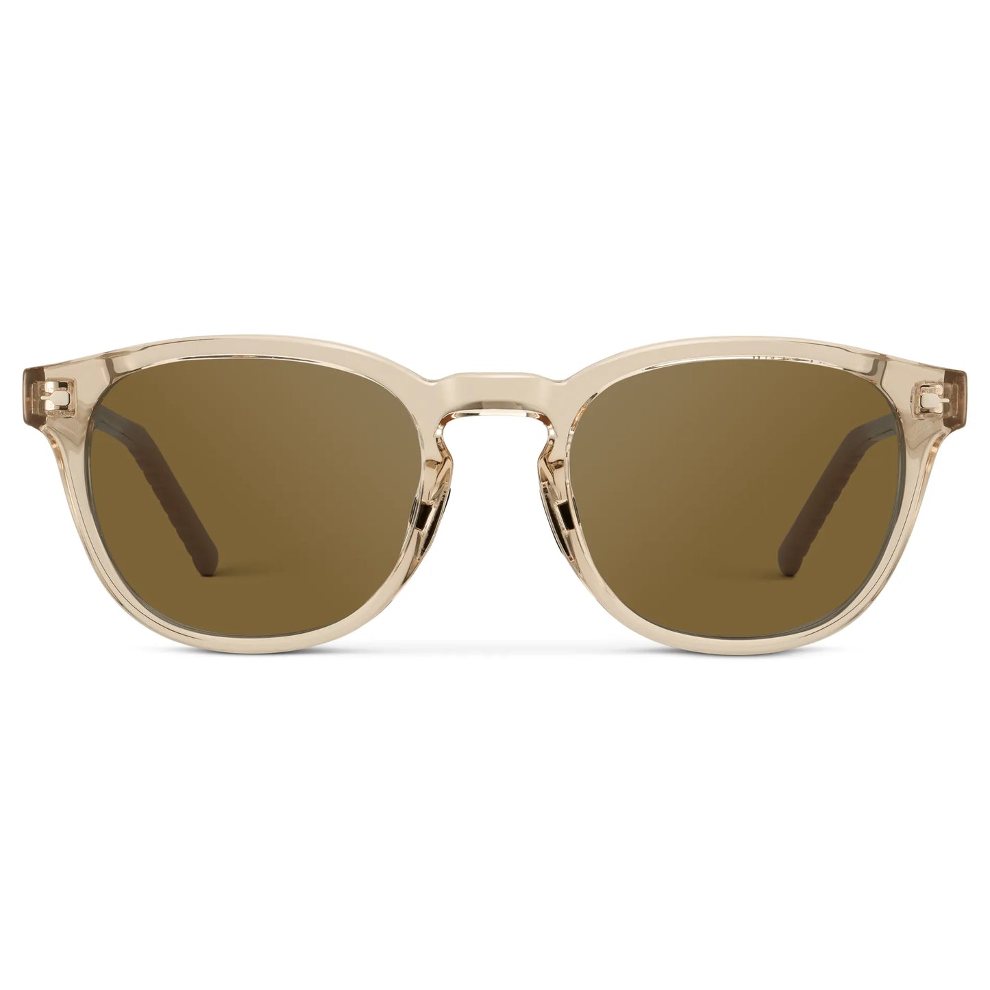 Sand Brown / Amber || Men's Round Prescription Sunglasses with Sand Brown Frame and Brown Oval Lens on a white background