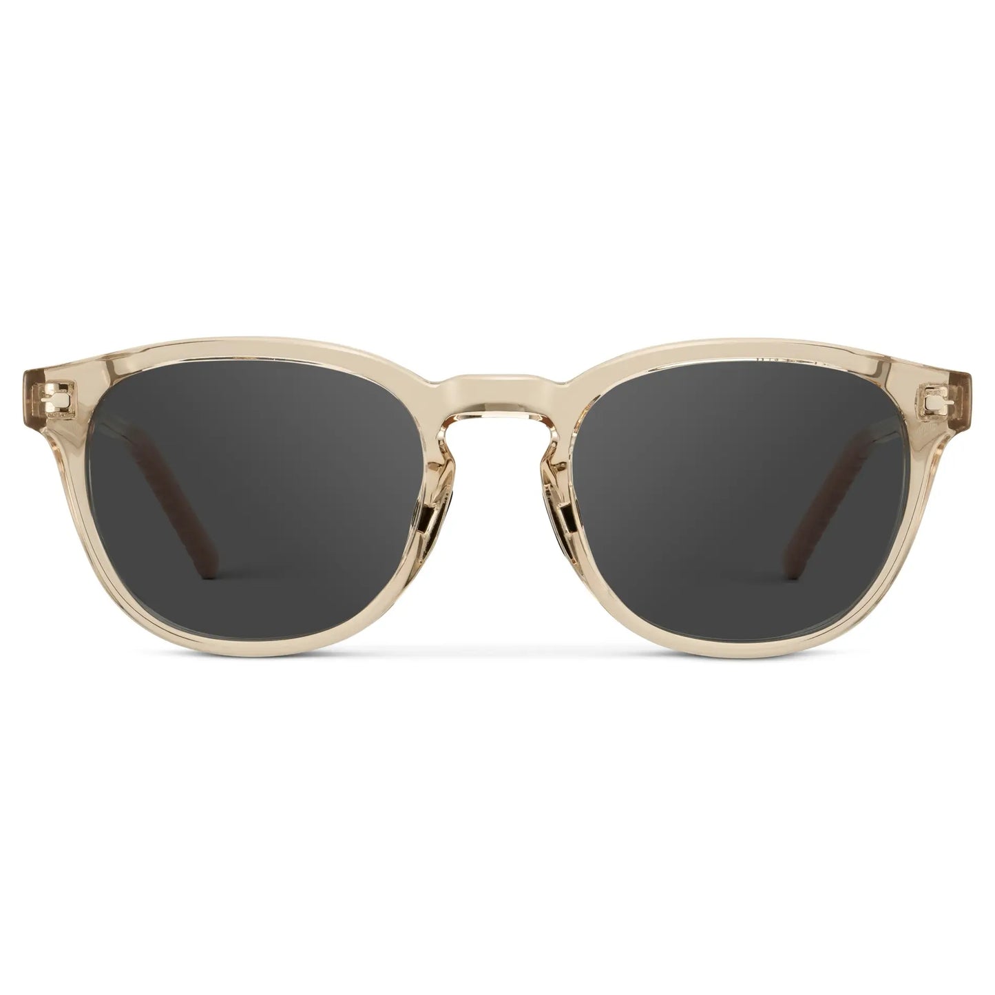 Sand Brown / Grey || Men's Round Prescription Sunglasses with Sand Brown Frame and Grey Oval Lens on a white background