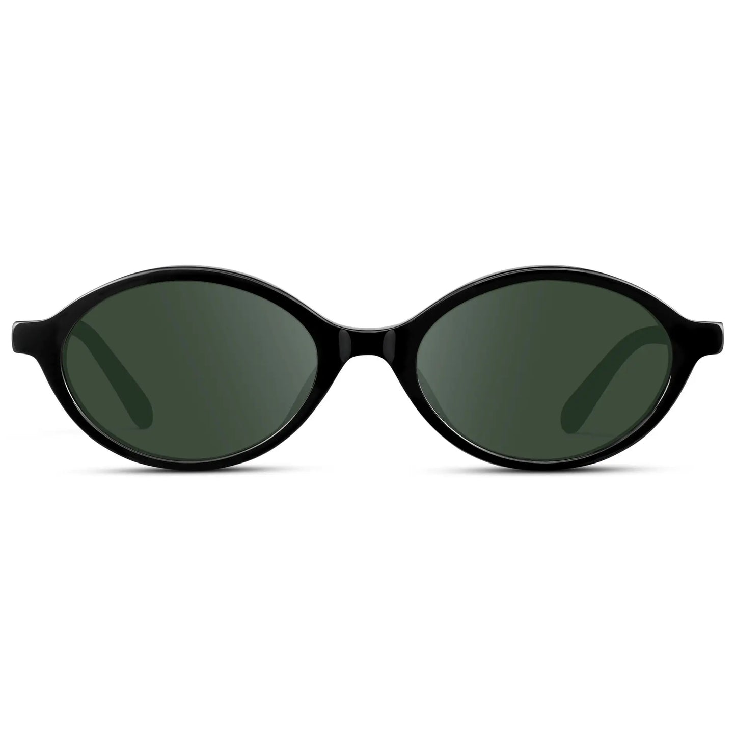 Black / G15 || Women's Prescription Sunglasses with Black Acetate Frame and Green Lens on a white background