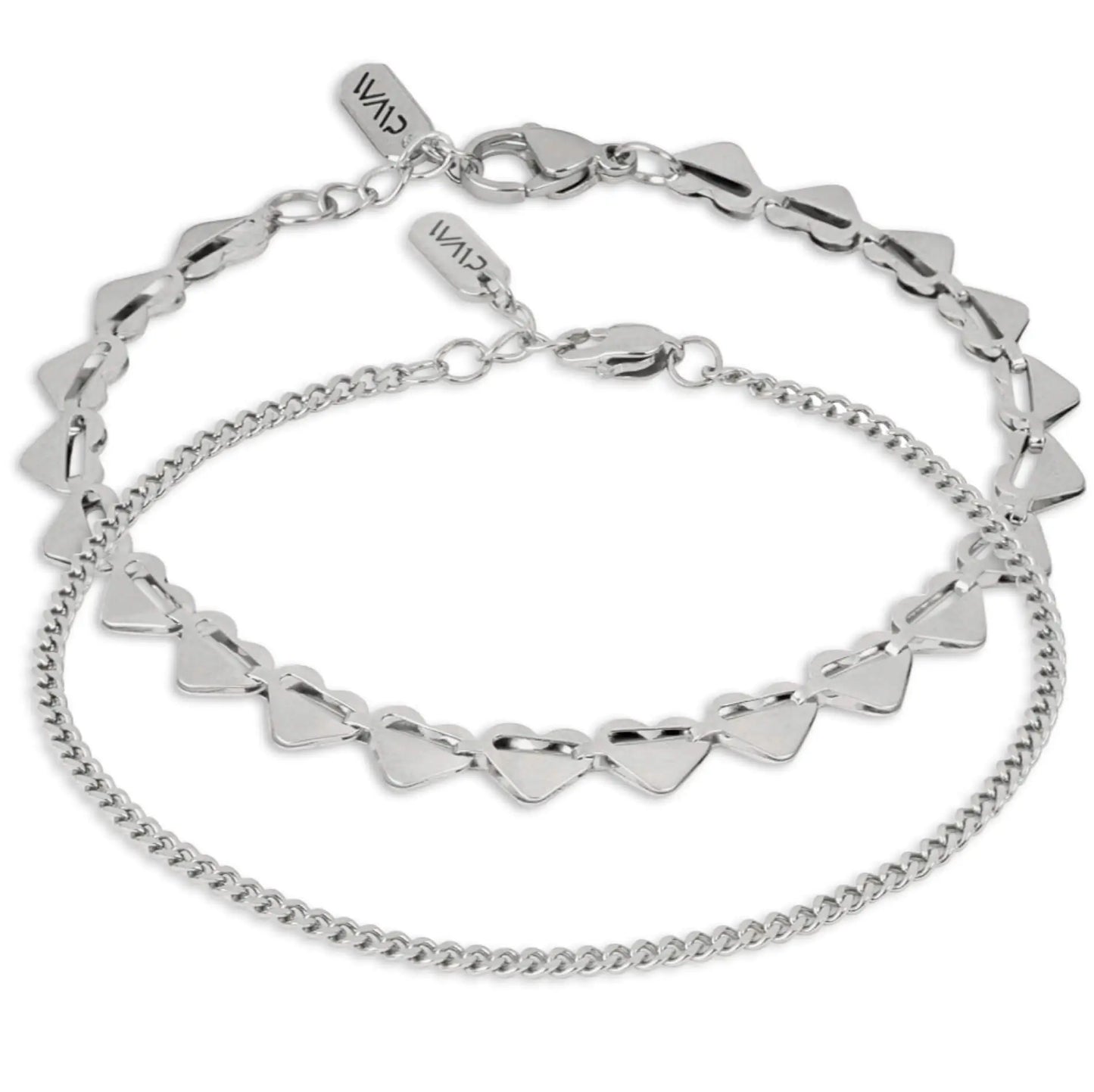 Silver || Minimalist Bracelet Set for Women with Silver Stainless Steel Chains and Heart Detail