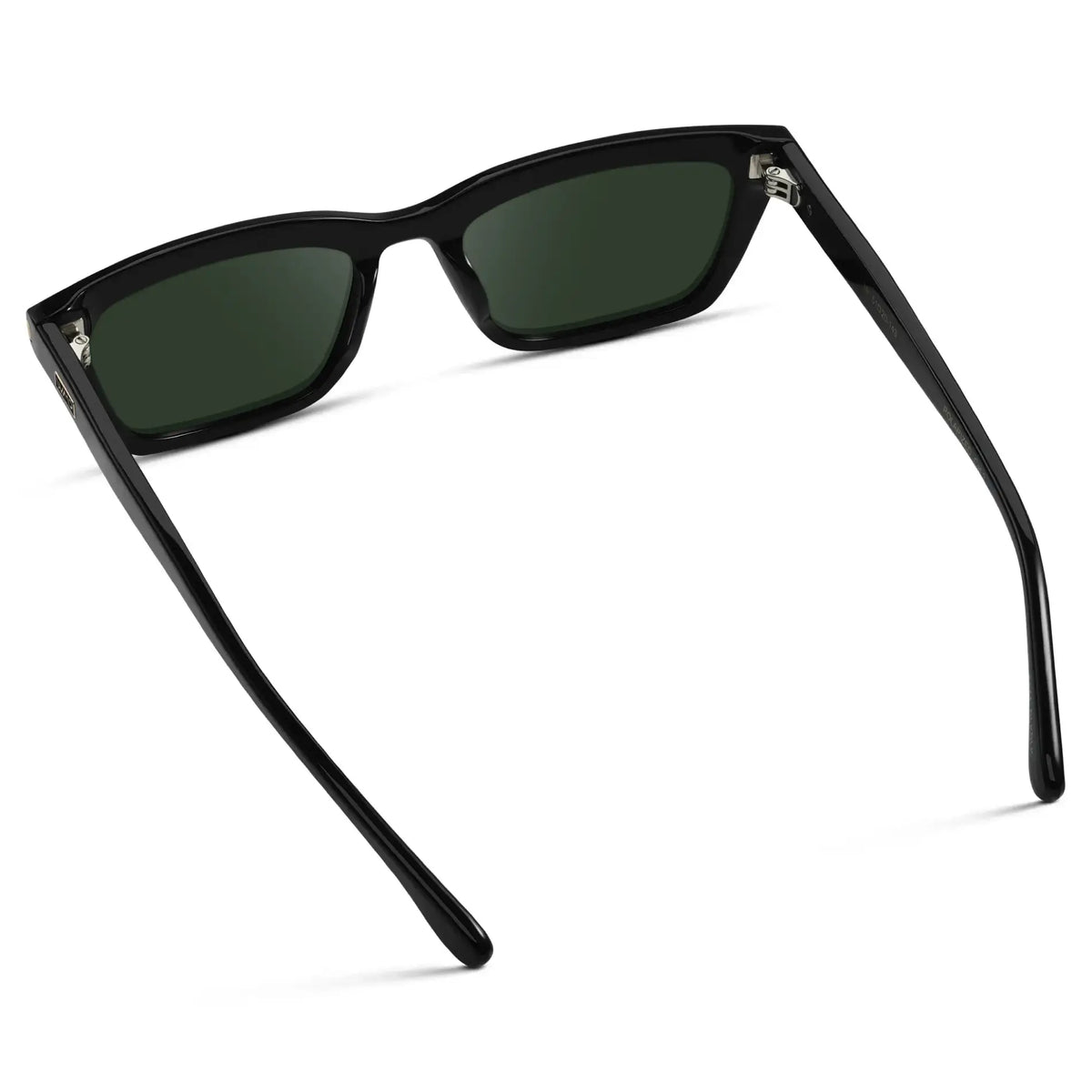 Black / G15 || Back view of Women's Cat Eye Prescription Sunglasses with Black Frame and Green Lenses on a white background