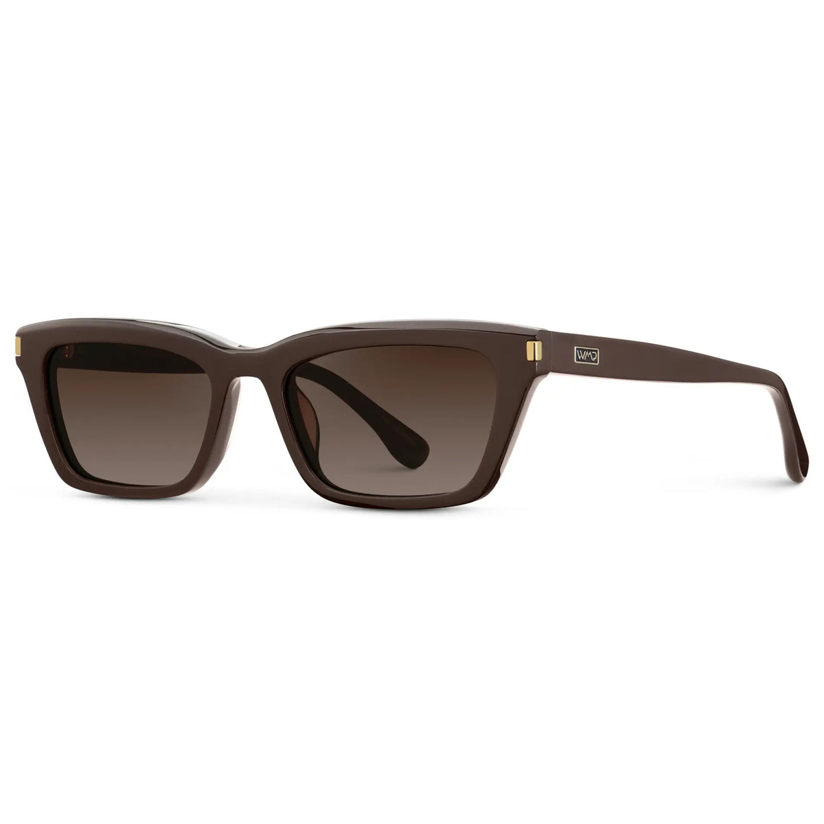 Mocha Brown / Brown Gradient Lens || Side view of Women's Cat Eye Polarized Sunglasses with Mocha Brown Frame and Brown Gradient Lenses on a white background