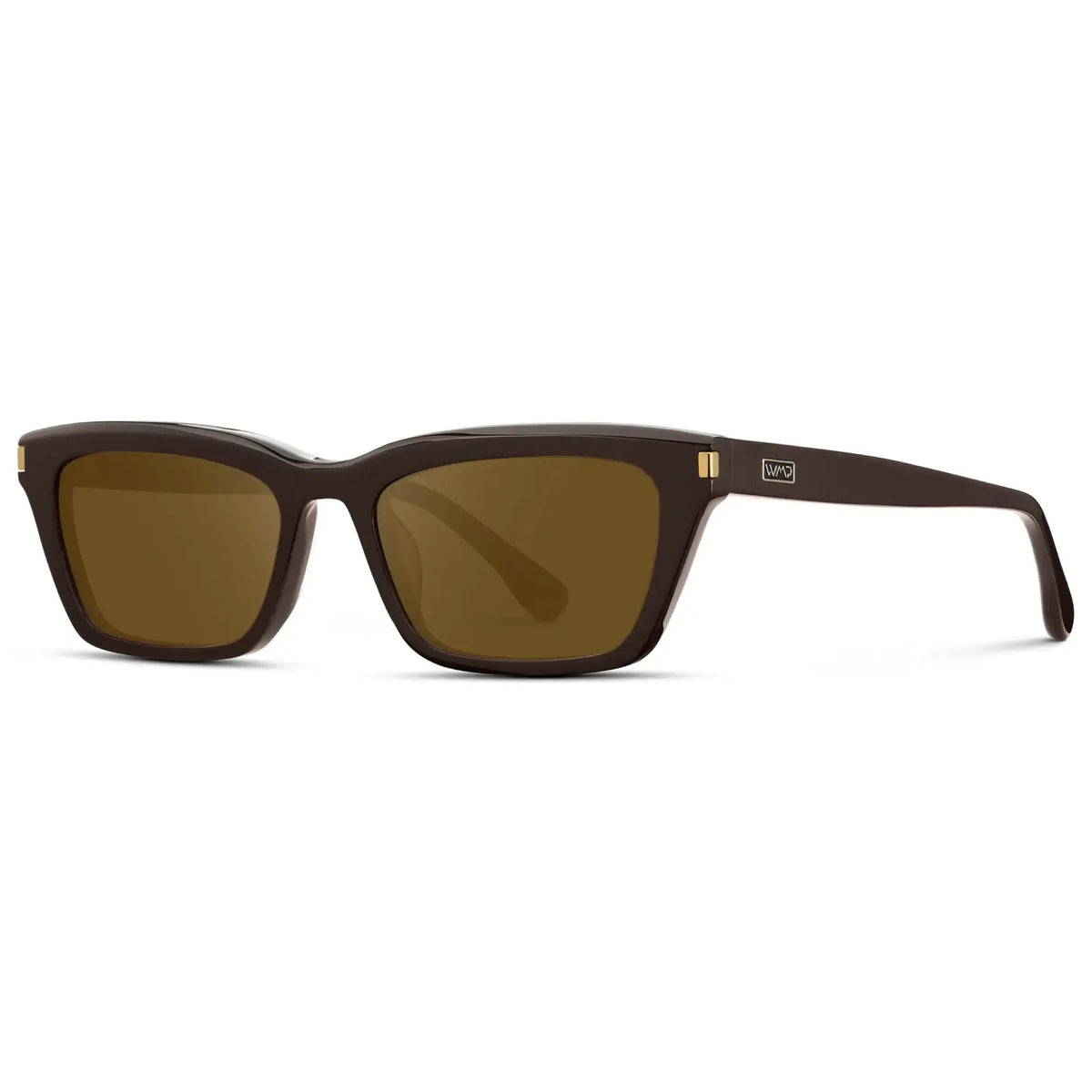 Mocha Brown / Amber || Side view of Women's Cat Eye Prescription Sunglasses with Mocha Brown Frame and Amber Lenses on a white background