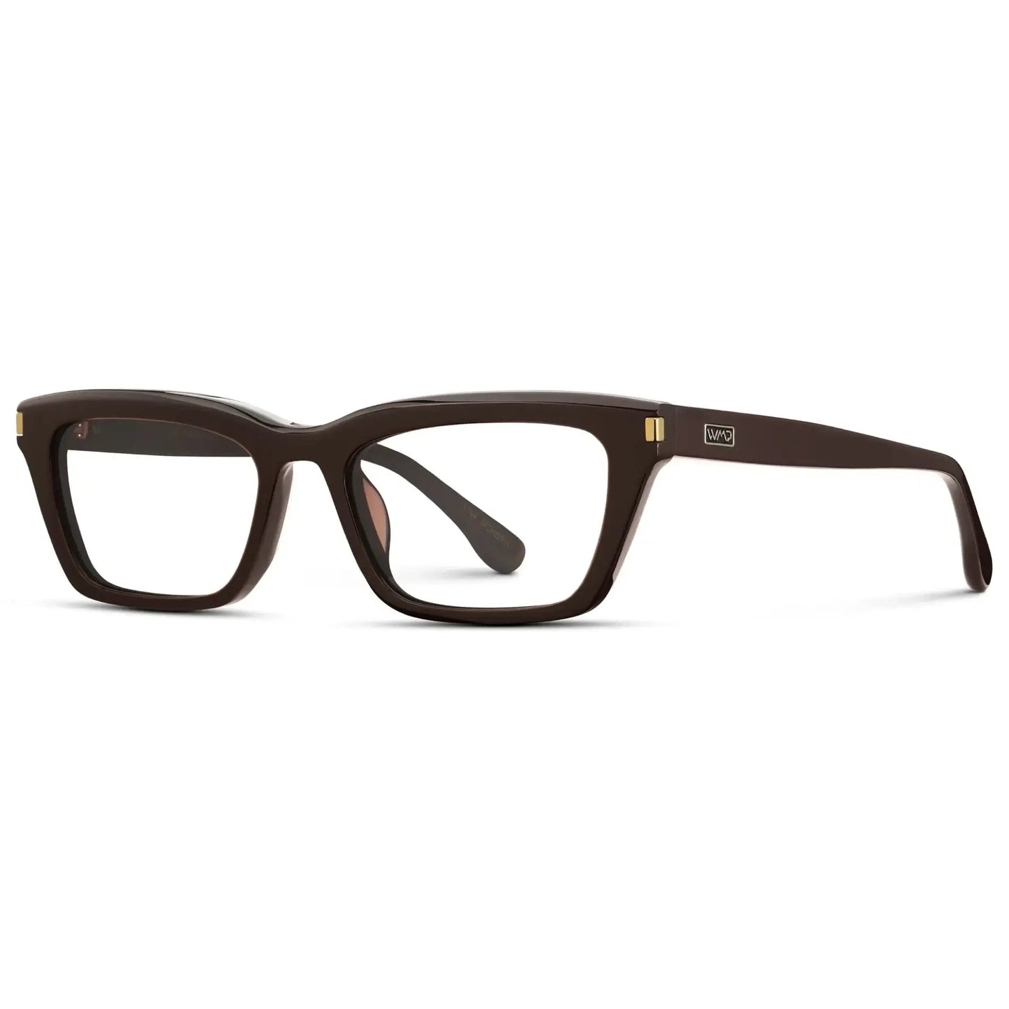 Mocha Brown || Side view of Women's Cat Eye Prescription Eyeglasses with Mocha Brown Frame and Clear Lenses on a white background