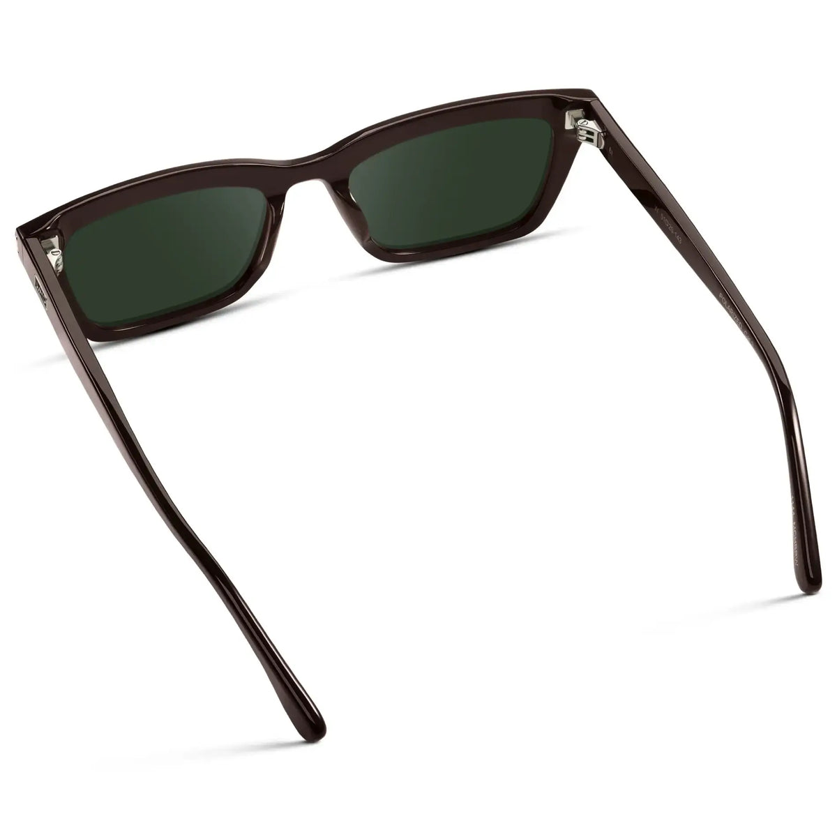 Mocha Brown / G15 || Back view of Women's Cat Eye Prescription Sunglasses with Mocha Brown Frame and Green Lenses on a white background