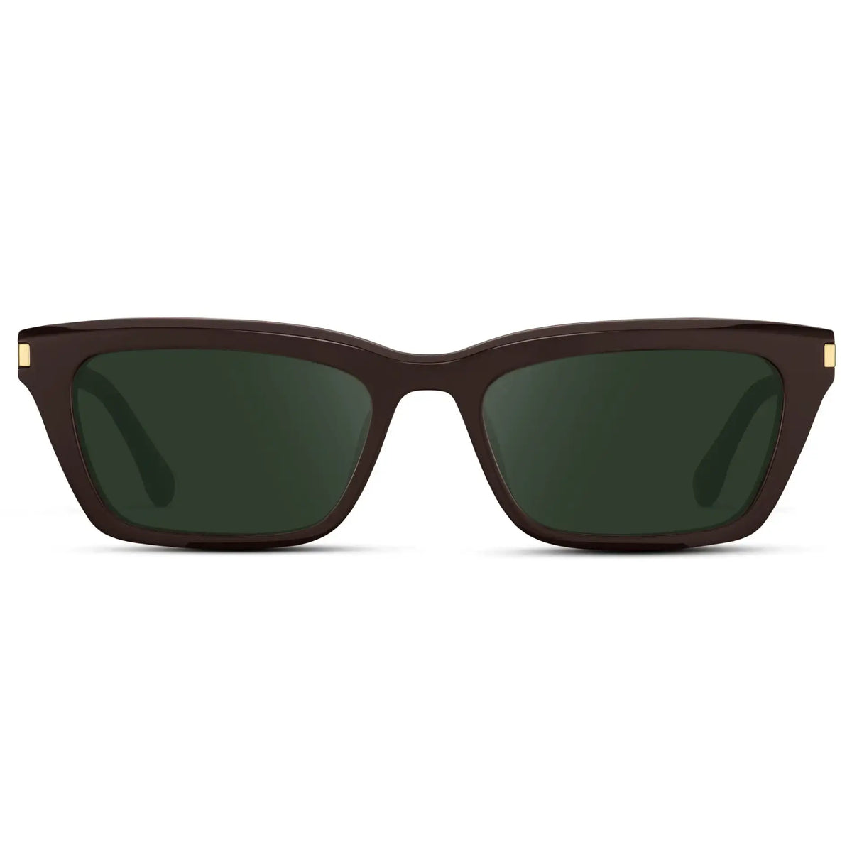 Mocha Brown / G15 || Women's Cat Eye Prescription Sunglasses with Mocha Brown Frame and Green Lenses on a white background